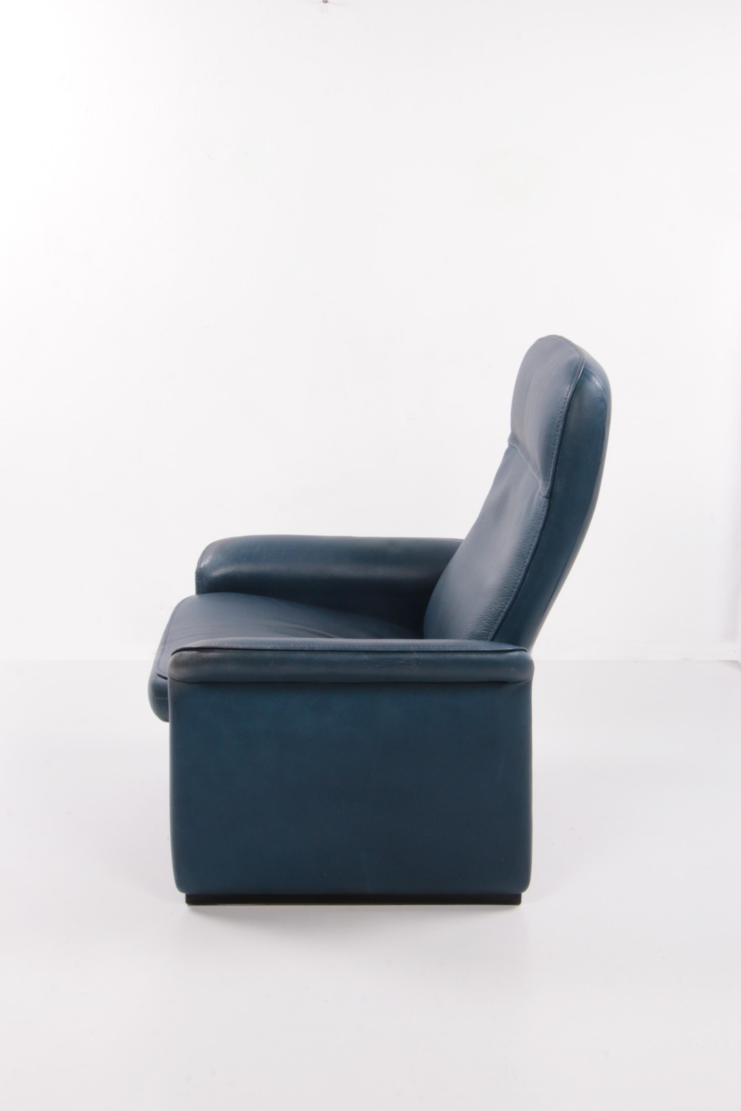 Swiss De Sede Ds 50 Relax Armchair with Hocker Leather Petrol Colour, 1980 Switzerland