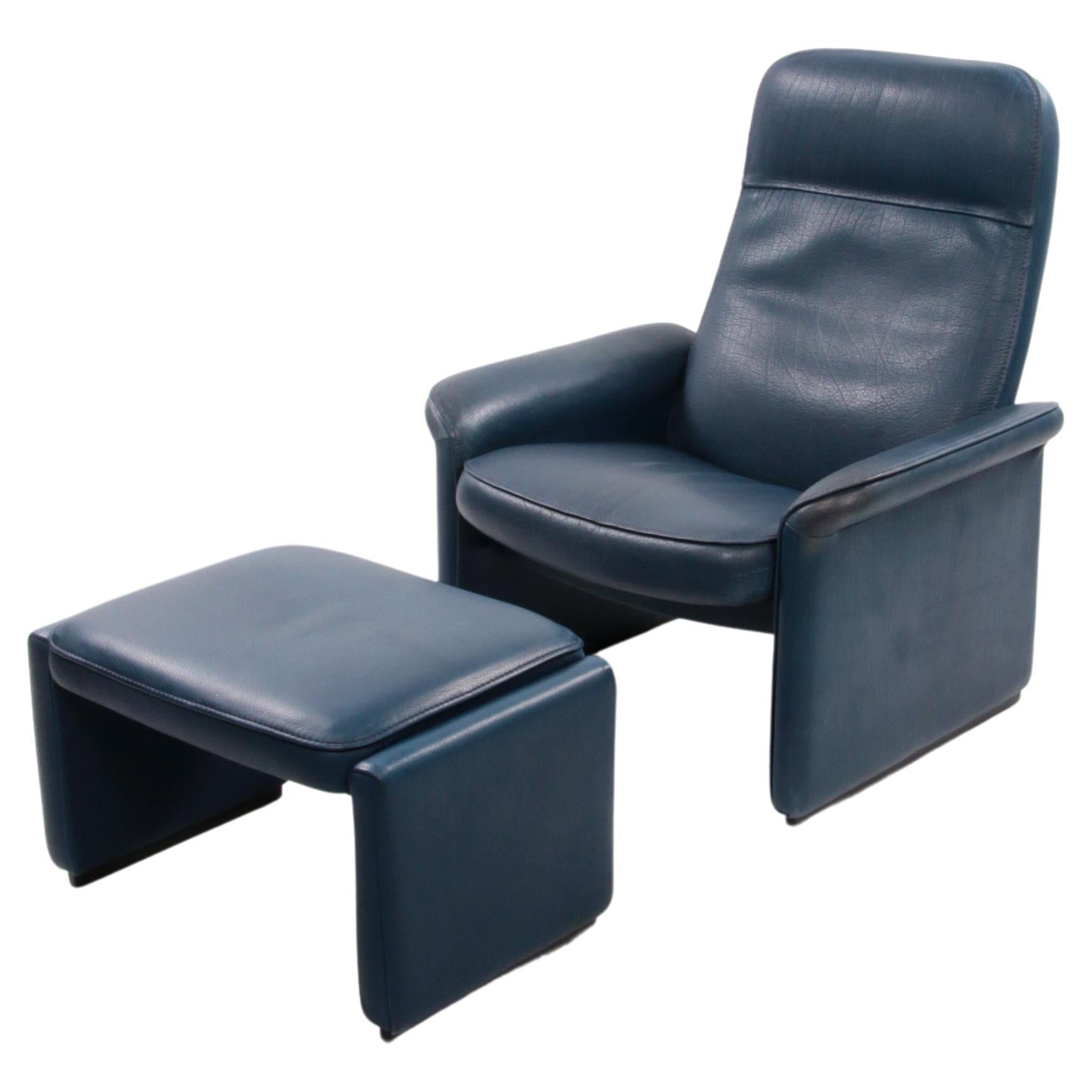 De Sede Ds 50 Relax Armchair with Hocker Leather Petrol Colour, 1980 Switzerland