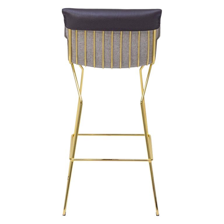 De Sede DS 515 Barstool in Grey Upholstery with Gold Color by Greutmann Bolzern For Sale