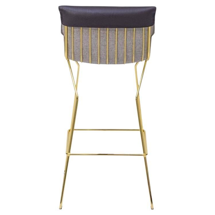 De Sede DS 515 Barstool in Grey Upholstery with Gold Color by Greutmann Bolzern