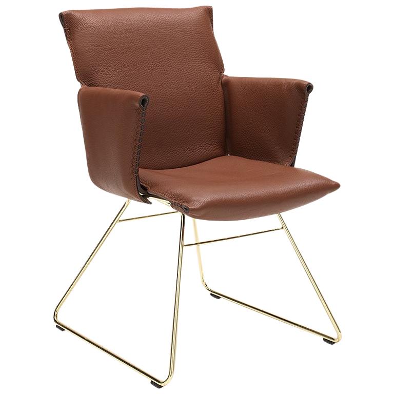 De Sede DS 515 Chair in Brown Upholstery and Gold Color Base, Greutmann Bolzern For Sale