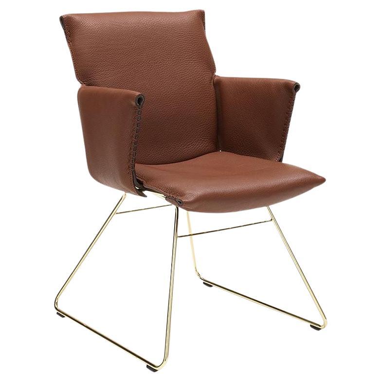 De Sede DS 515 Chair in Brown Upholstery and Gold Color Base, Greutmann Bolzern For Sale
