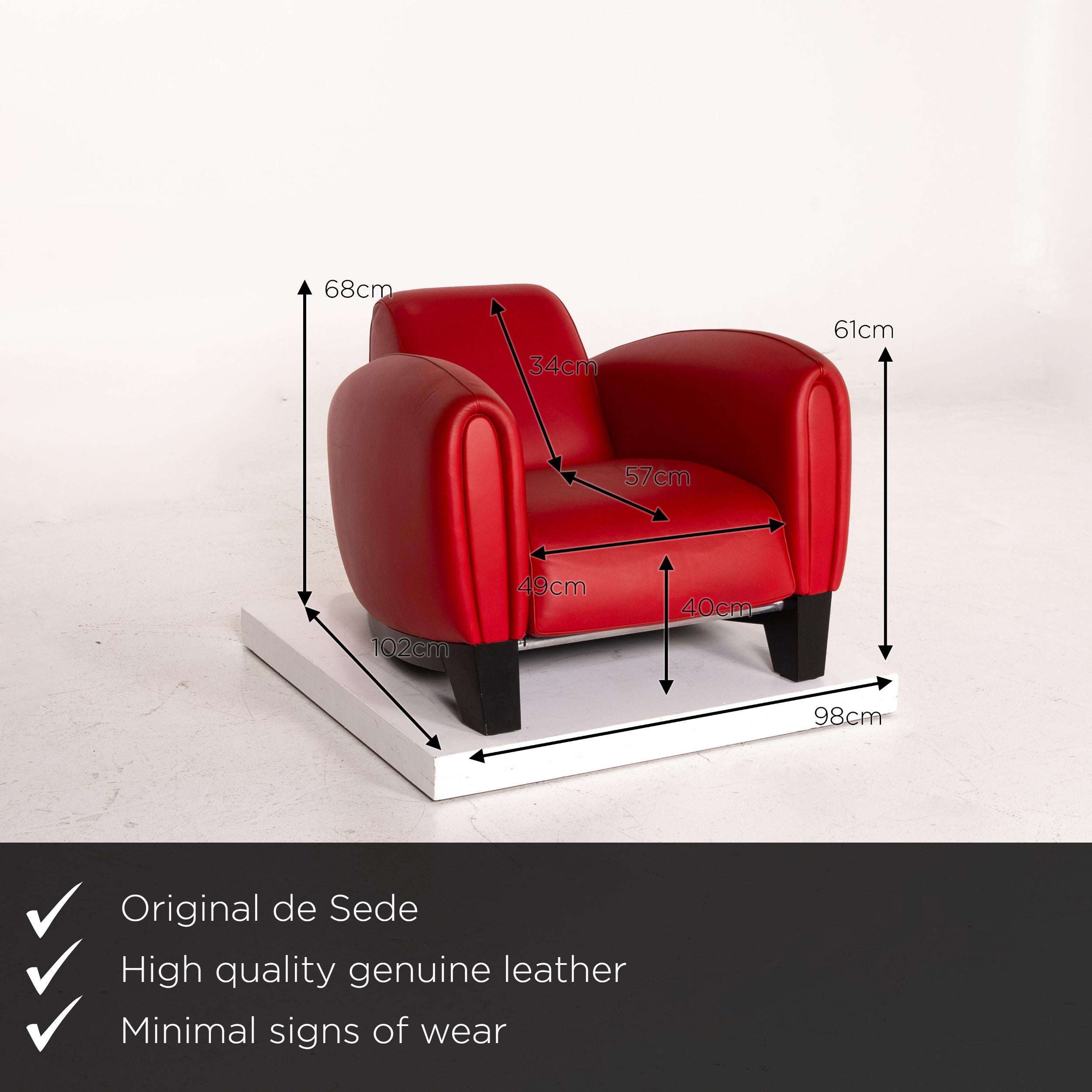 We present to you a de Sede DS 57 leather armchair red.


 Product measurements in centimeters:
 

Depth 102
Width 98
Height 68
Seat height 40
Rest height 61
Seat depth 57
Seat width 49
Back height 34.
 
