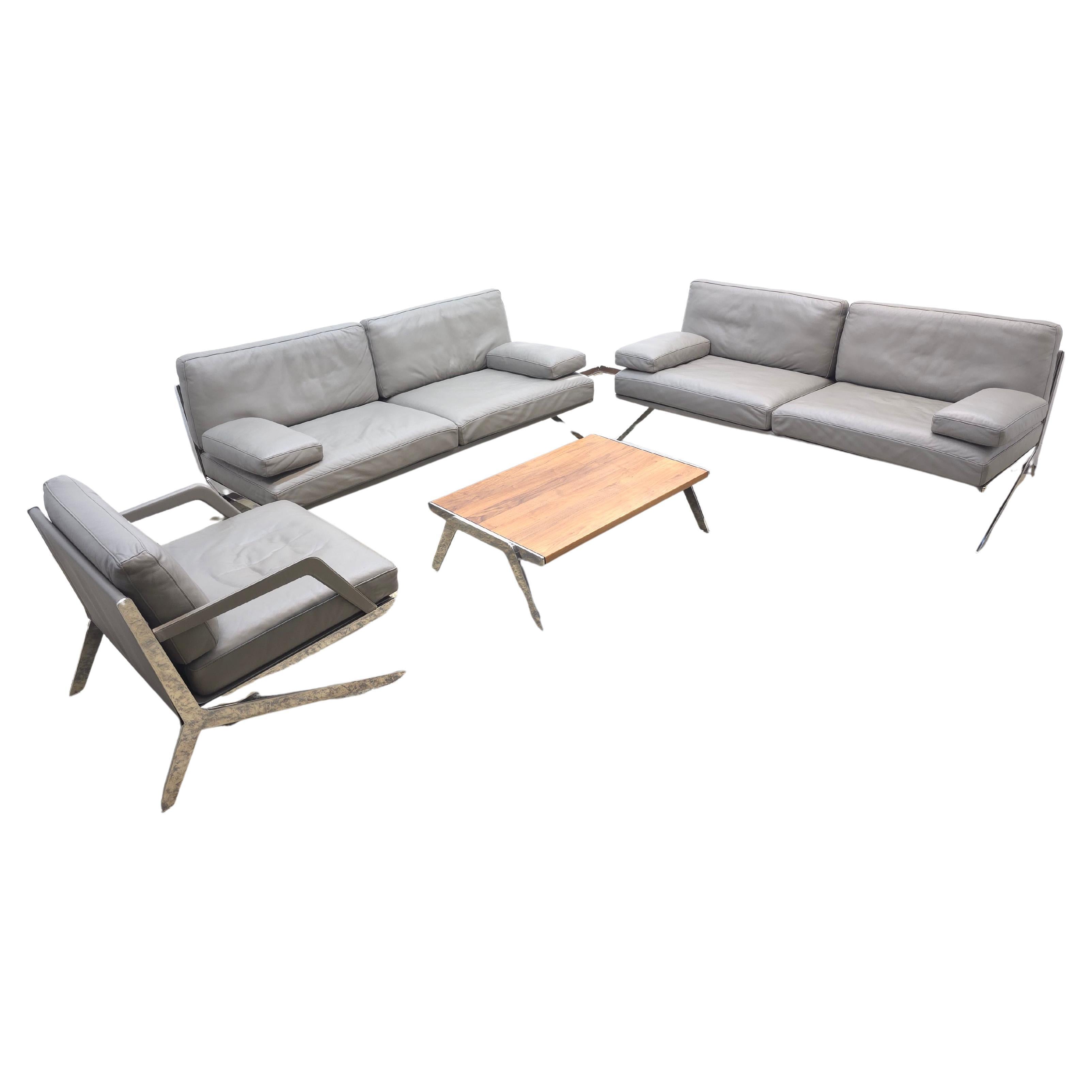 De Sede DS-60 Graues Leder Ledersofa Ledersessel Tisch Designklassiker