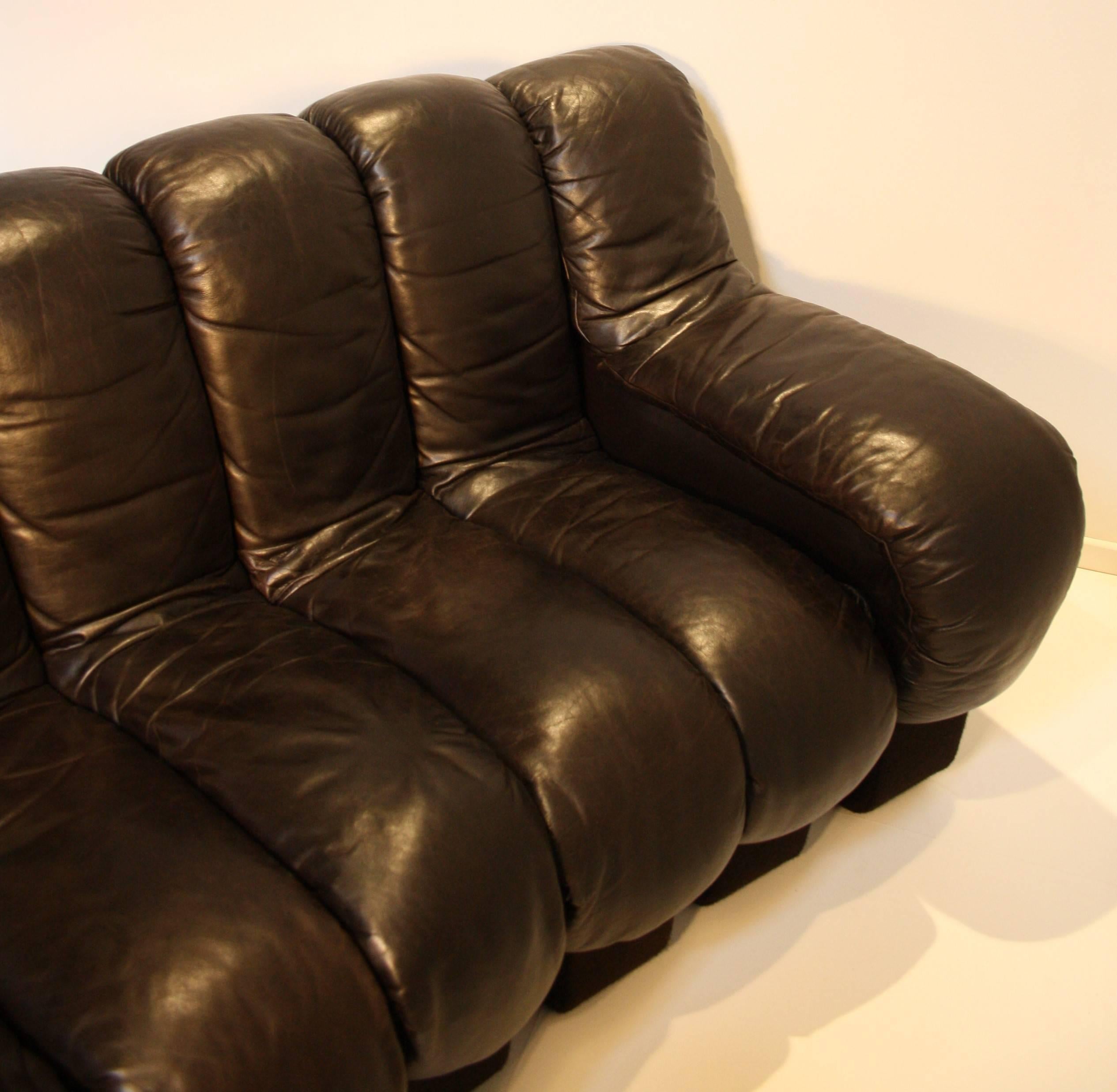 Post-Modern De Sede DS 600 Non Stop Sofa in Dark Brown Leather