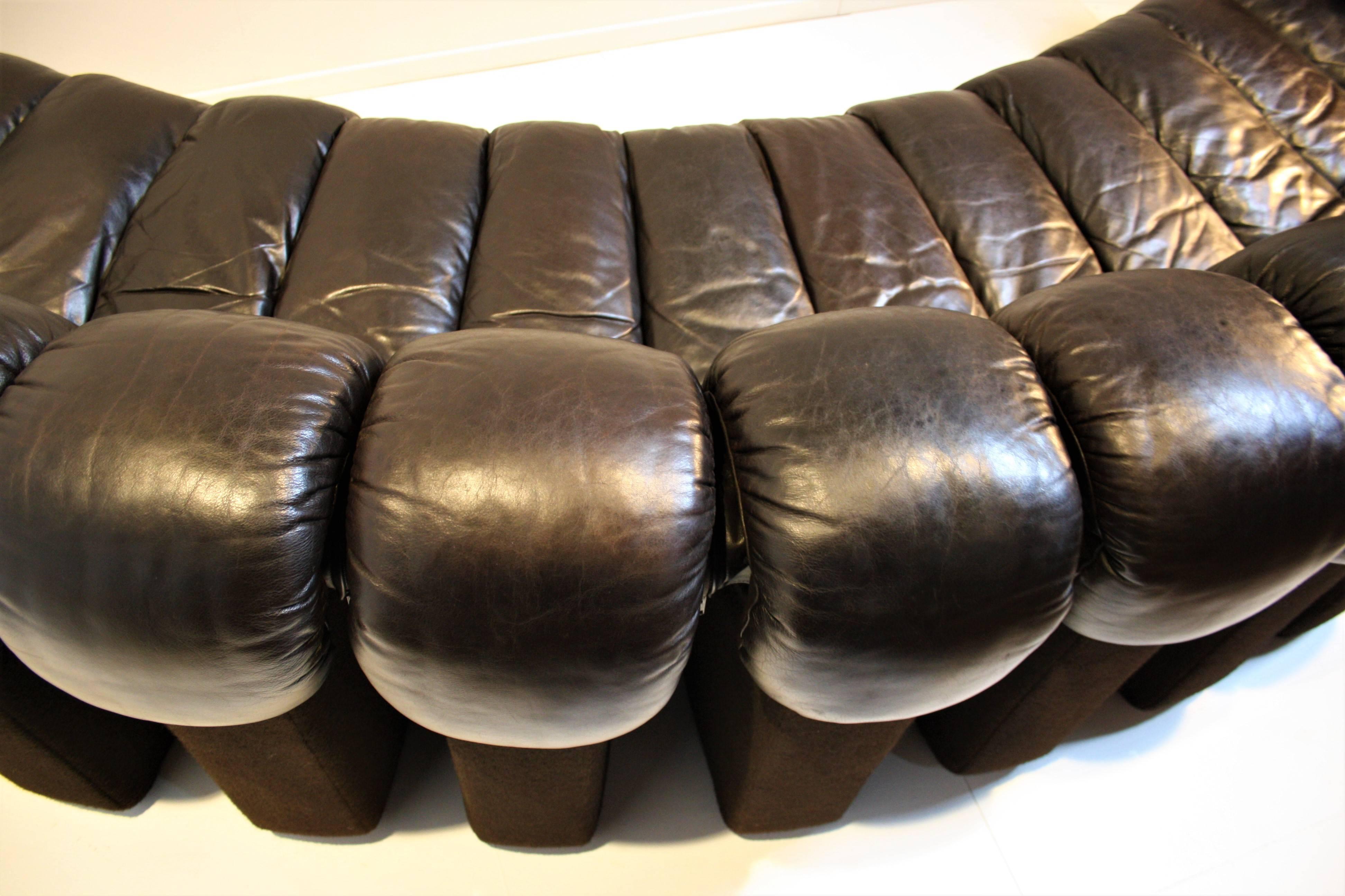 Swiss De Sede DS 600 Non Stop Sofa in Dark Brown Leather