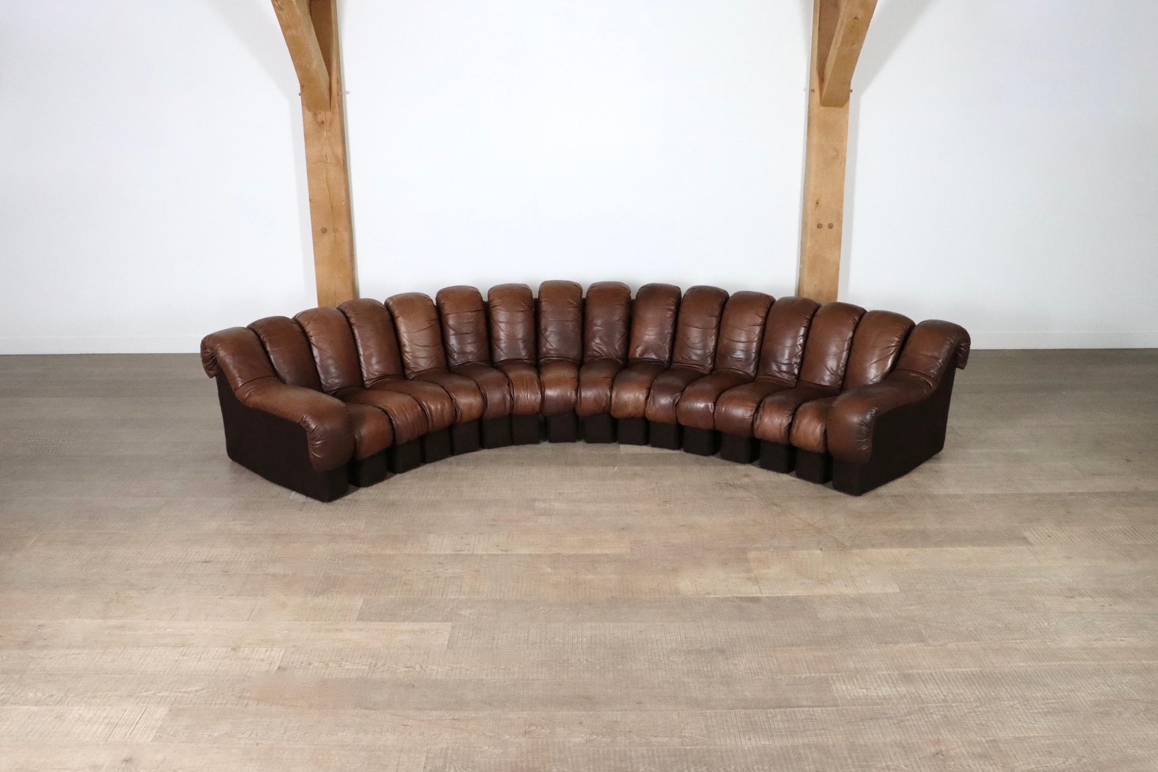 Late 20th Century De Sede DS 600 Non-Stop Leather Sofa Heinz Ulrich, Ueli Berger, Eleonora Peduzzi