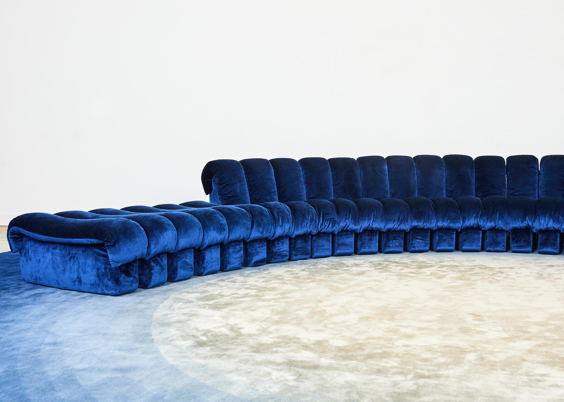De Sede DS-600 Sofá Non Stop Modular Terciopelo Azul 38 Elementos en venta 11