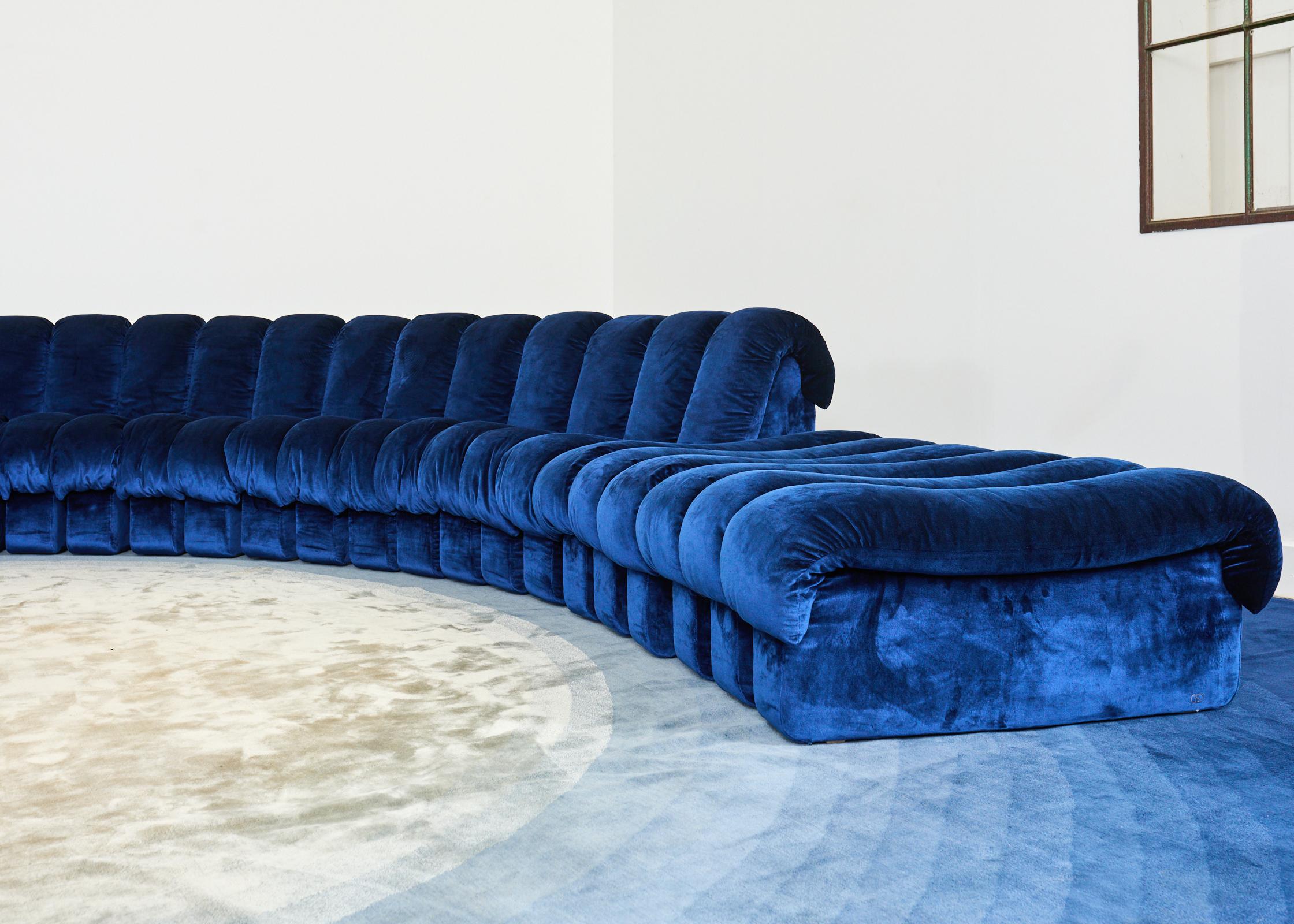 De Sede DS-600 Sofá Non Stop Modular Terciopelo Azul 38 Elementos en venta 12