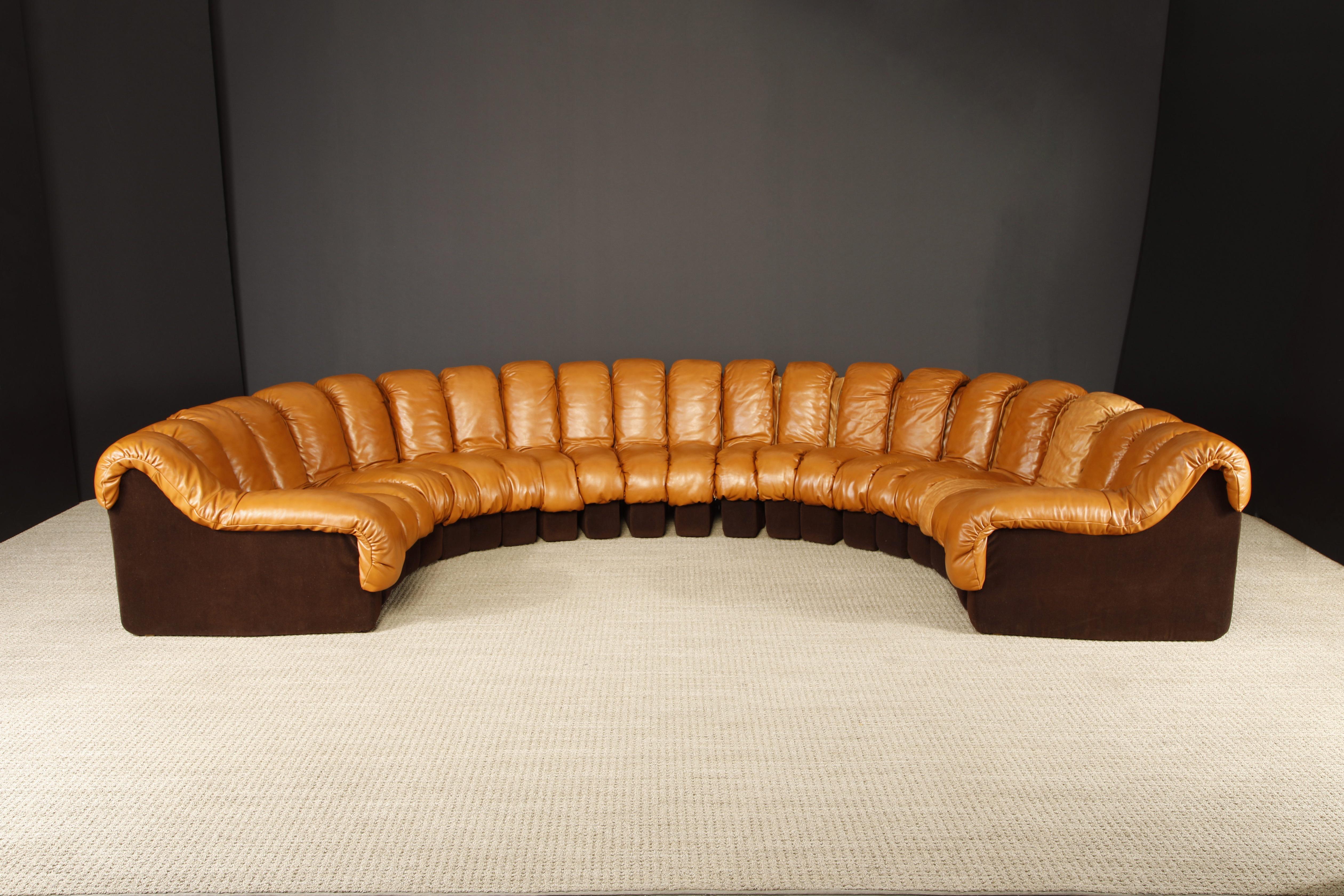 Modern De Sede DS-600 'Non-Stop Sectional Sofa' in Cognac Leather, 22 Elements, Signed