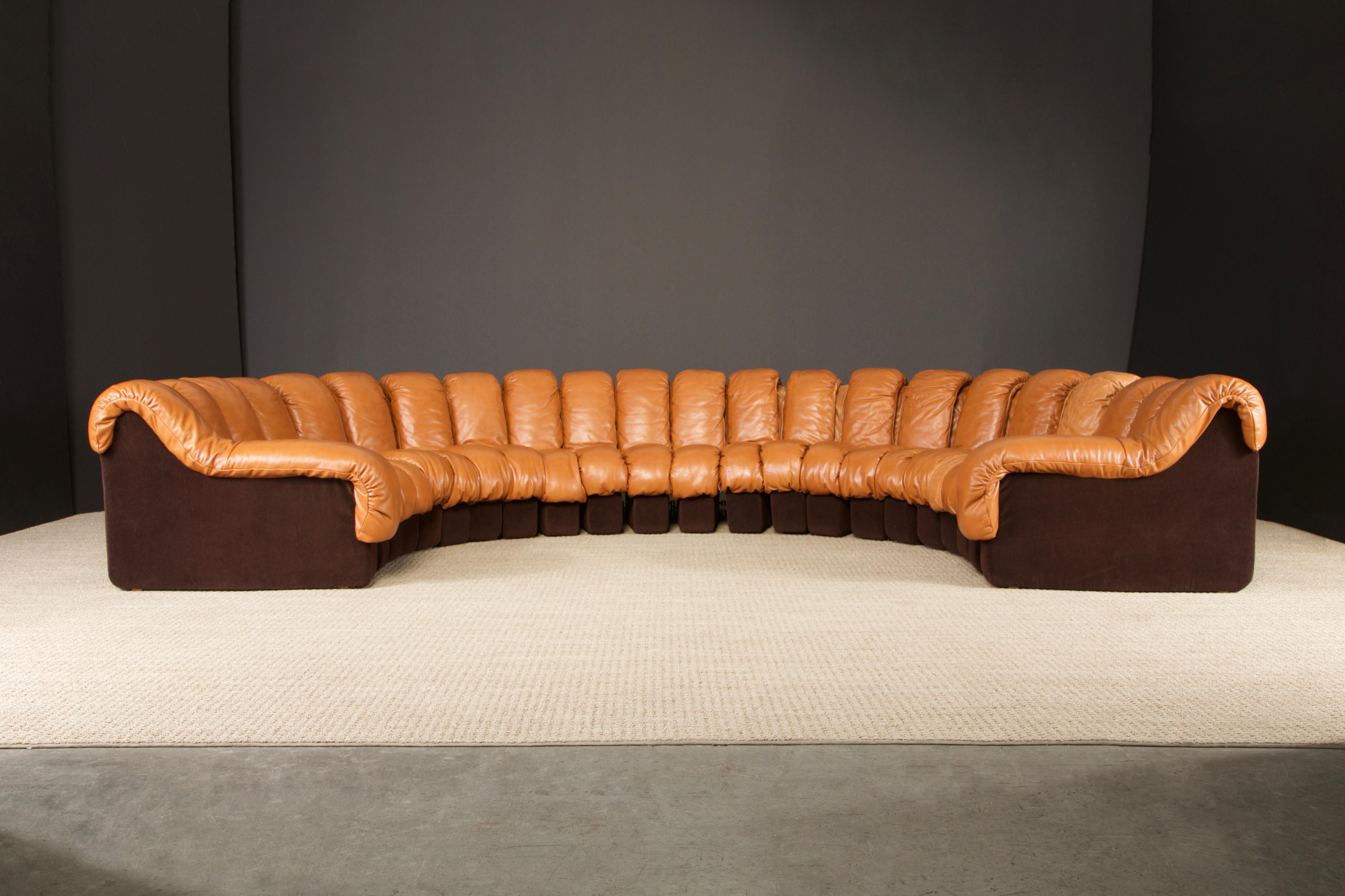 Swiss De Sede DS-600 'Non-Stop Sectional Sofa' in Cognac Leather, 22 Elements, Signed