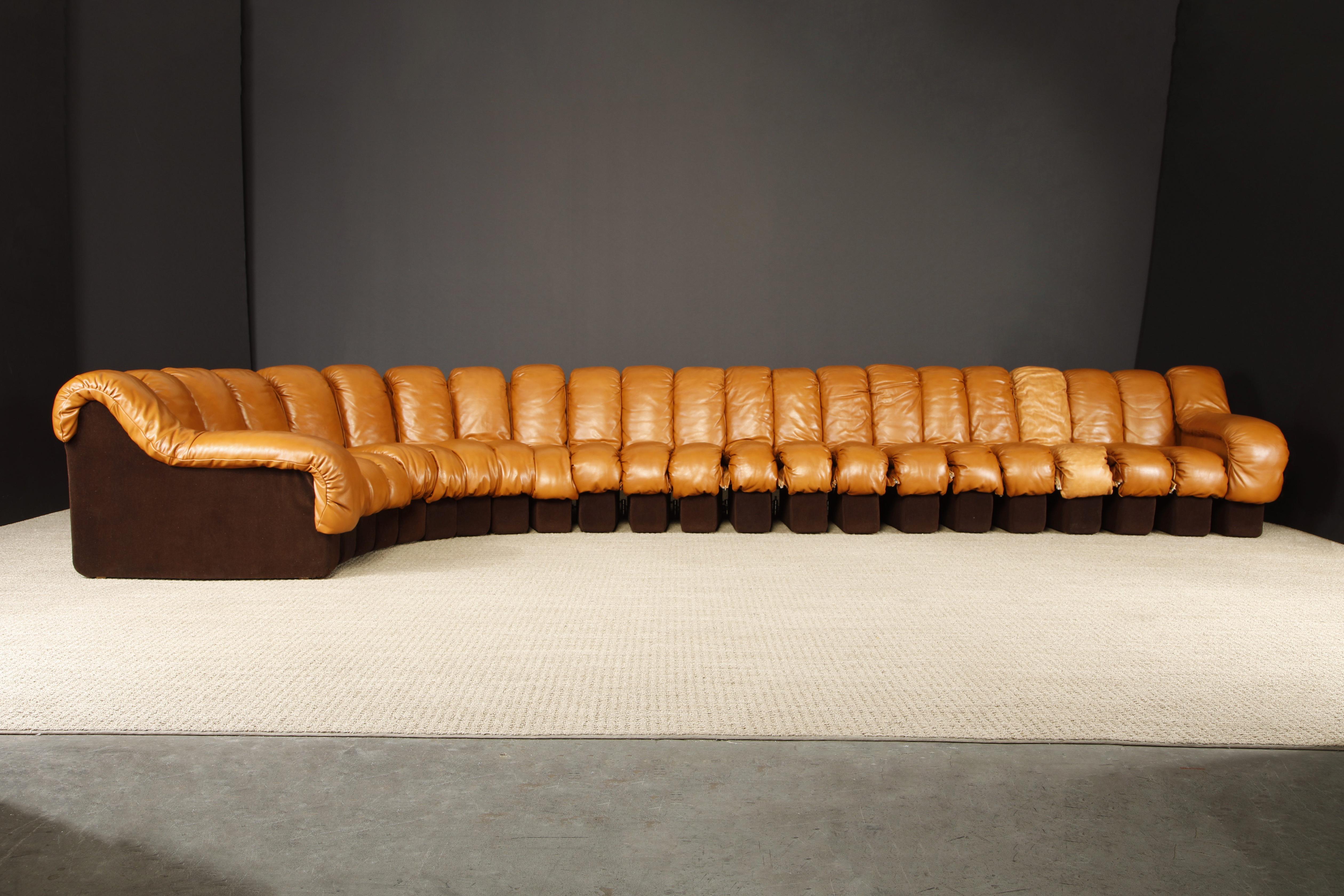 De Sede DS-600 'Non-Stop Sectional Sofa' in Cognac Leather, 22 Elements, Signed In Good Condition In Los Angeles, CA