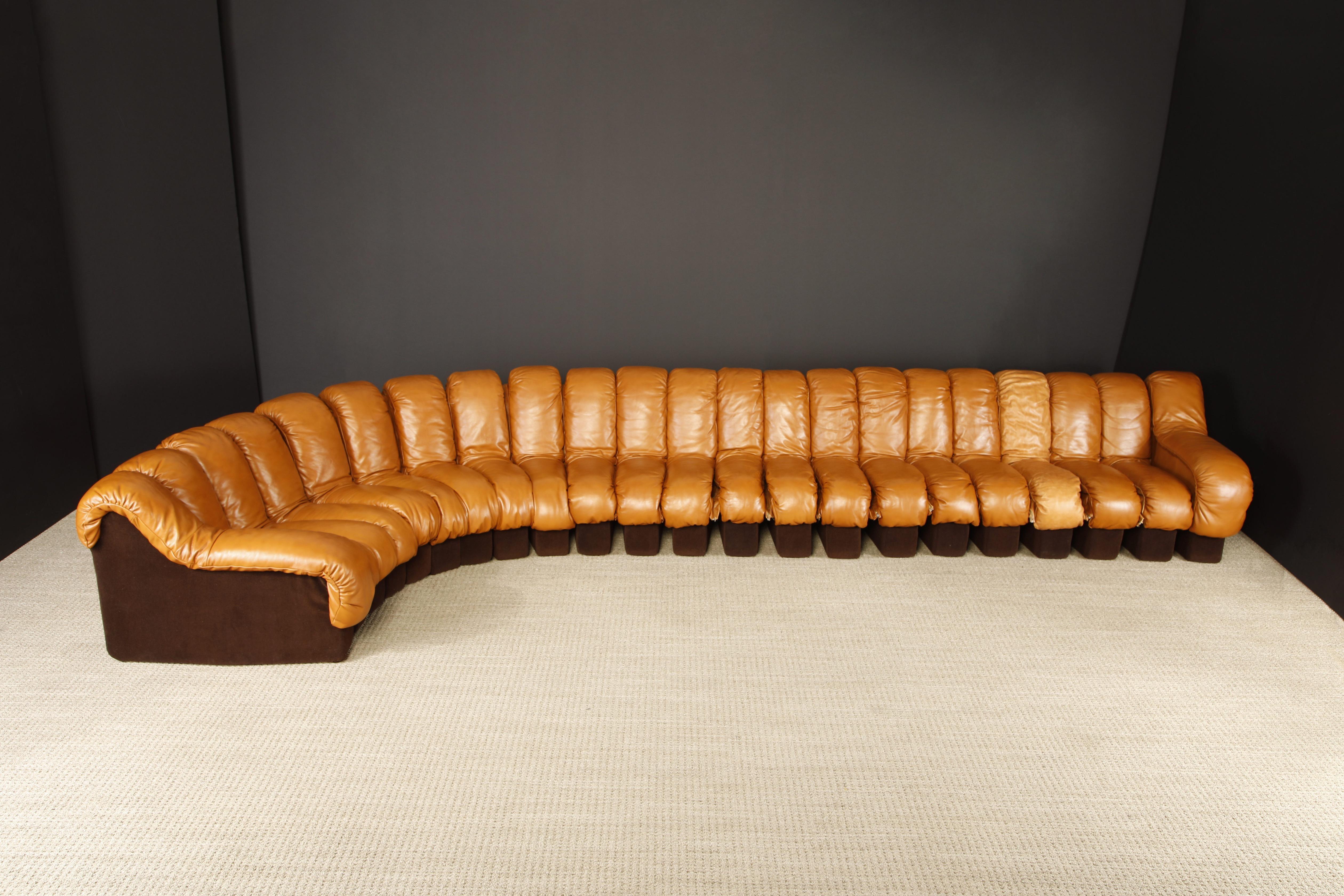 Late 20th Century De Sede DS-600 'Non-Stop Sectional Sofa' in Cognac Leather, 22 Elements, Signed