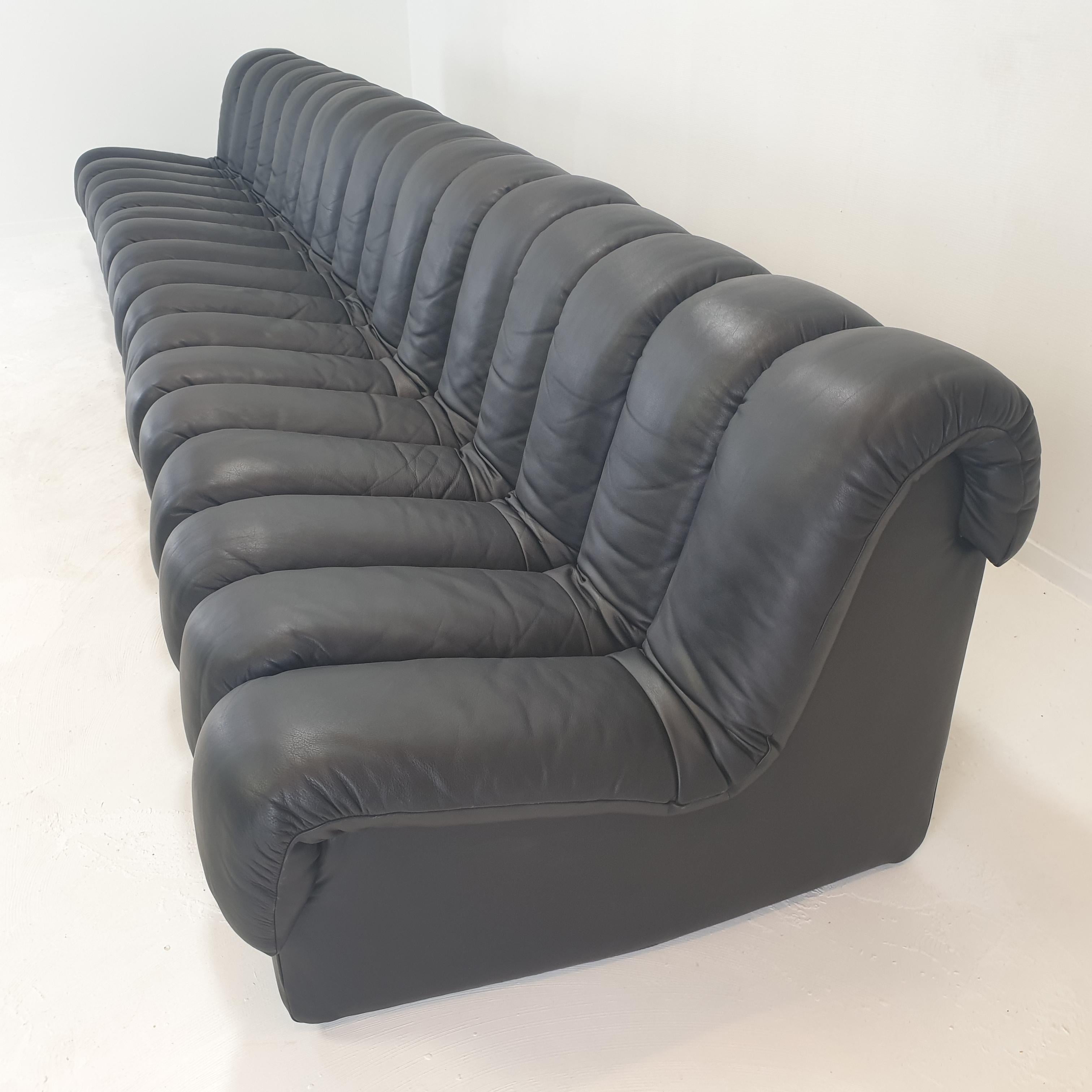 De Sede Ds-600 „ Non Stop“ Modulares Sofa in Schlangenform aus schwarzem Leder in Vollschwarzem Leder im Angebot 4