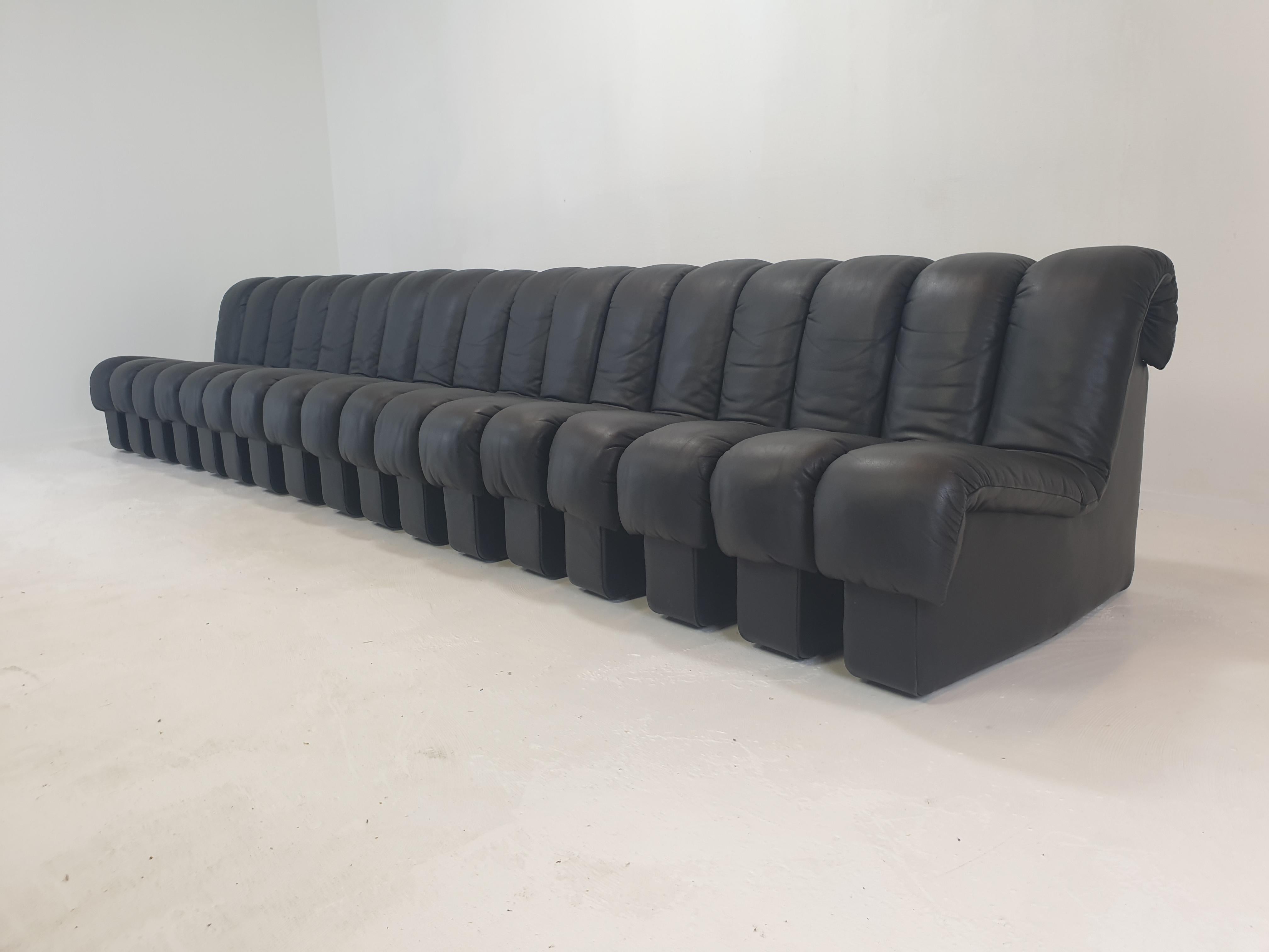 De Sede Ds-600 „ Non Stop“ Modulares Sofa in Schlangenform aus schwarzem Leder in Vollschwarzem Leder im Angebot 6
