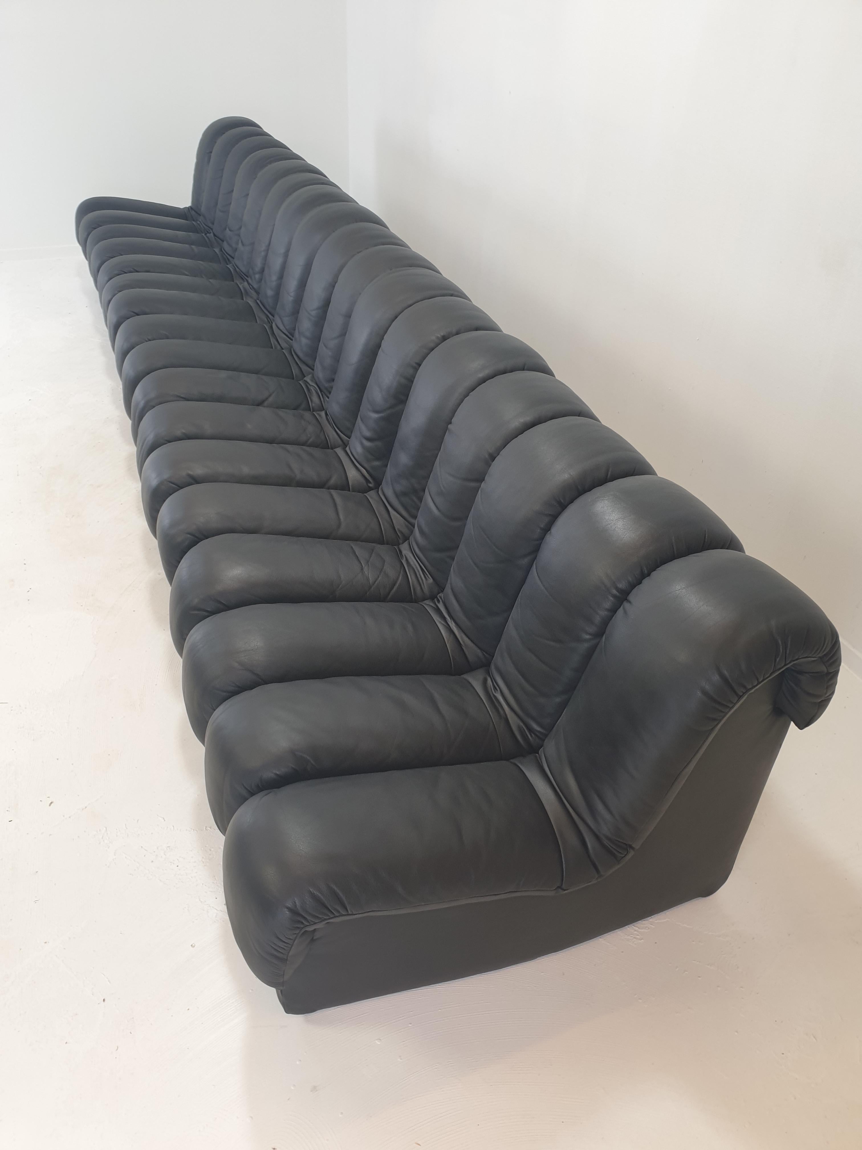 De Sede Ds-600 „ Non Stop“ Modulares Sofa in Schlangenform aus schwarzem Leder in Vollschwarzem Leder im Angebot 7