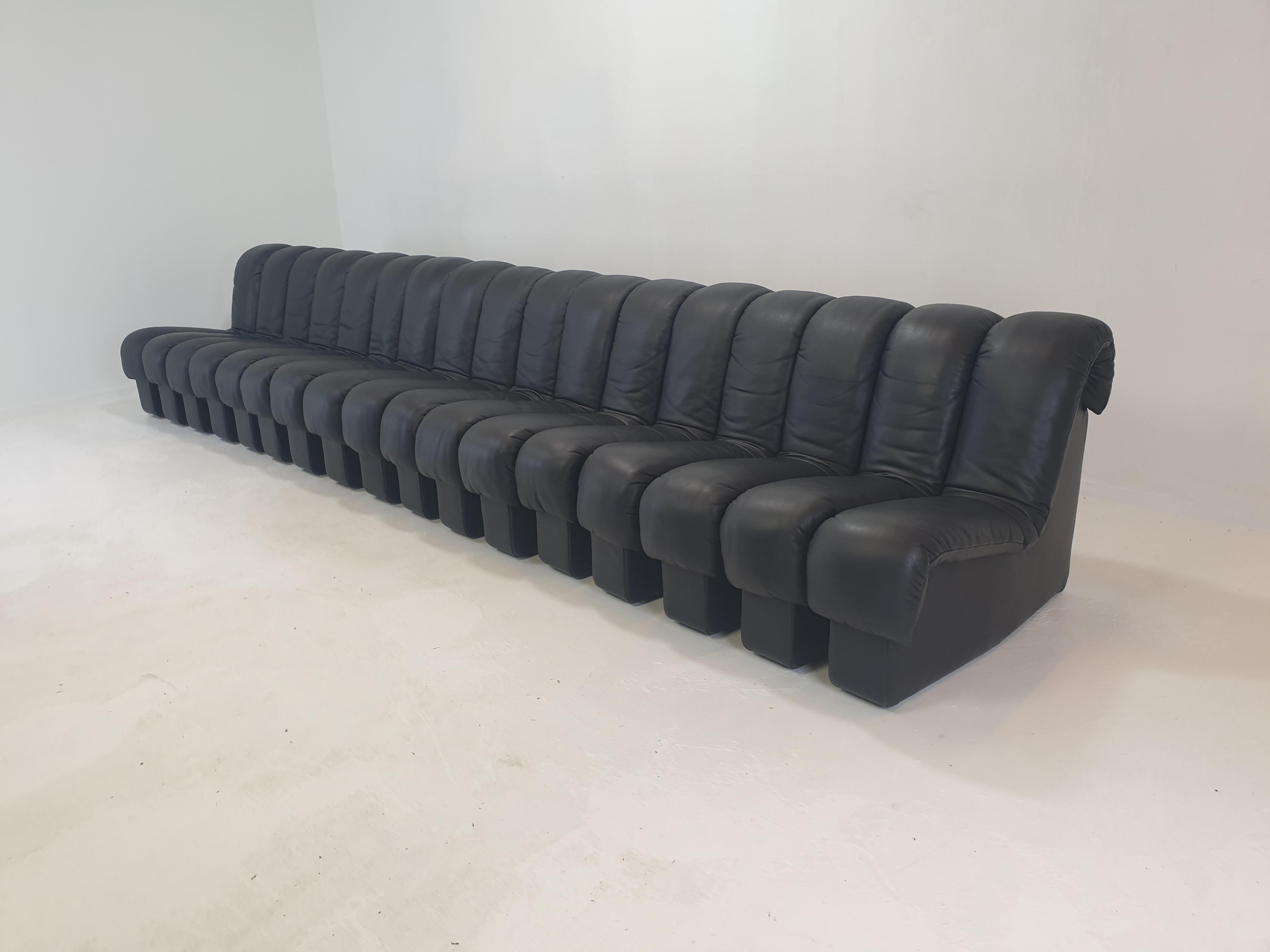 De Sede Ds-600 „ Non Stop“ Modulares Sofa in Schlangenform aus schwarzem Leder in Vollschwarzem Leder im Angebot 1