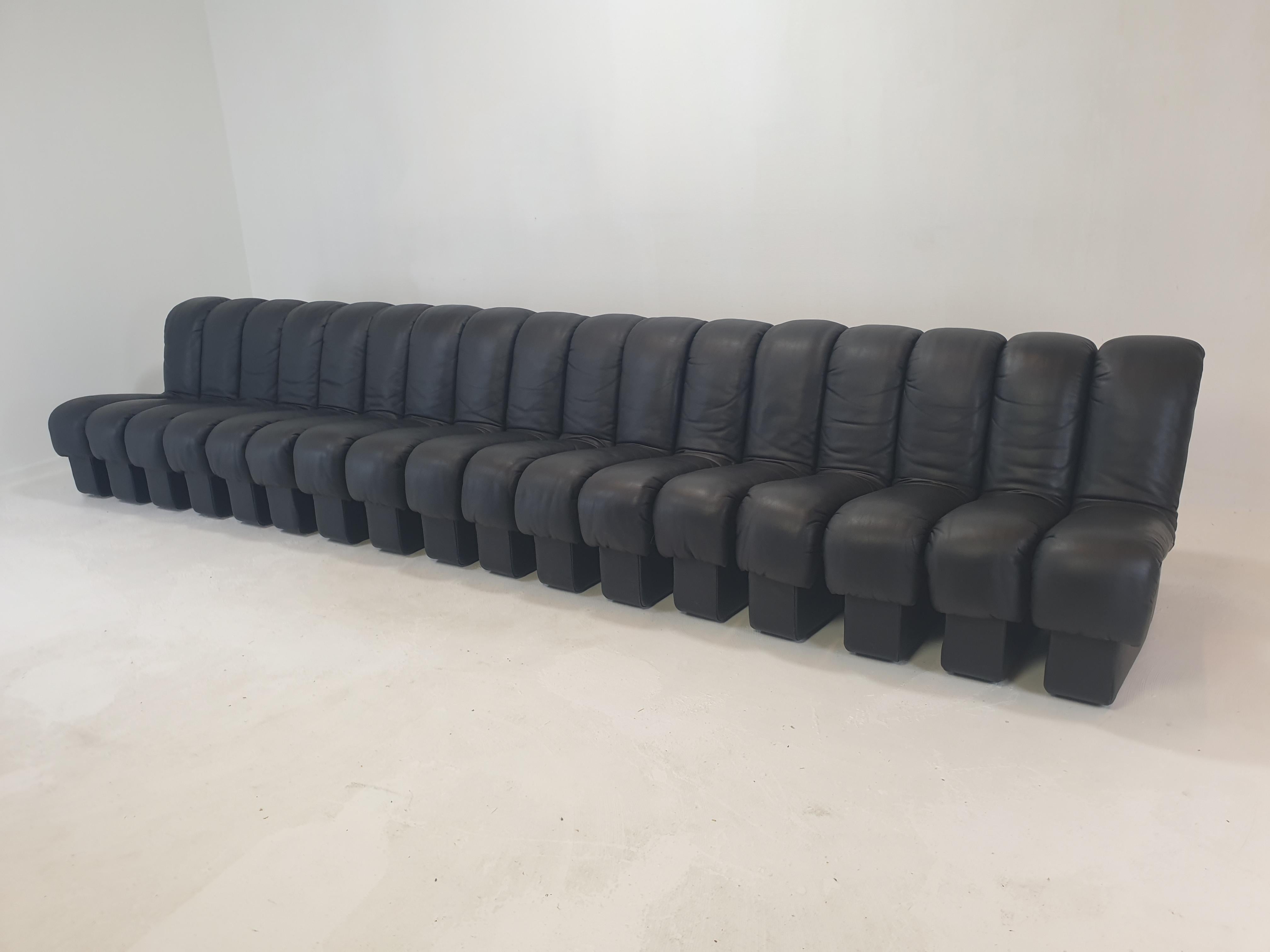 De Sede Ds-600 „ Non Stop“ Modulares Sofa in Schlangenform aus schwarzem Leder in Vollschwarzem Leder im Angebot 2