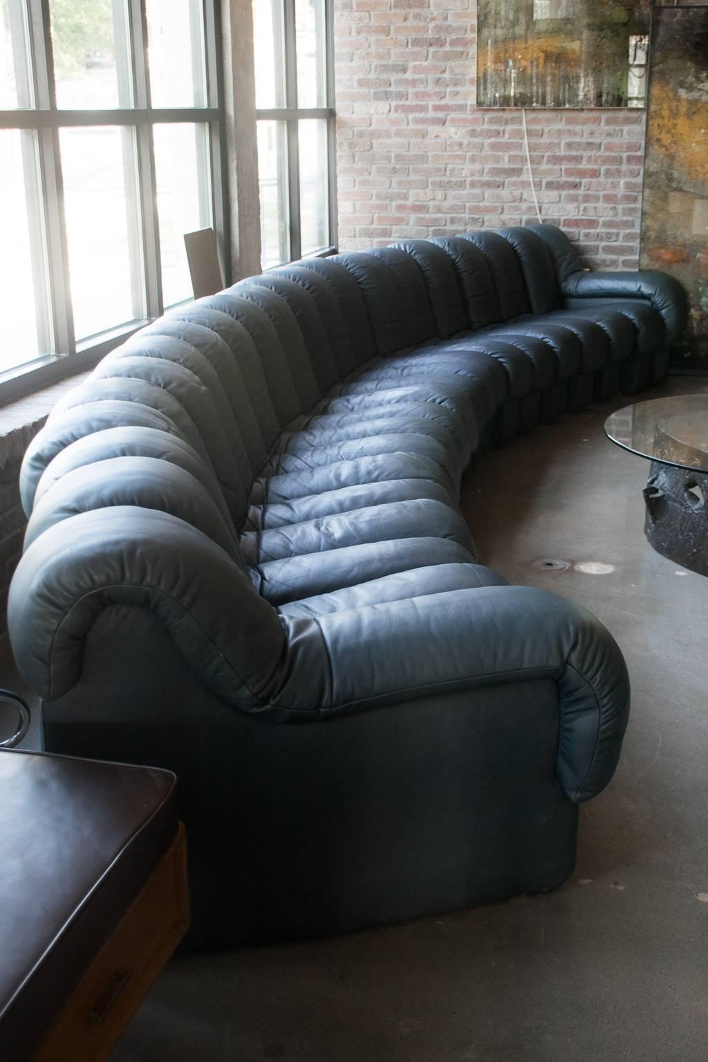 20th Century De Sede DS-600, Non-Stop Sofa, 21 Sections in Charcoal Blue Leather 