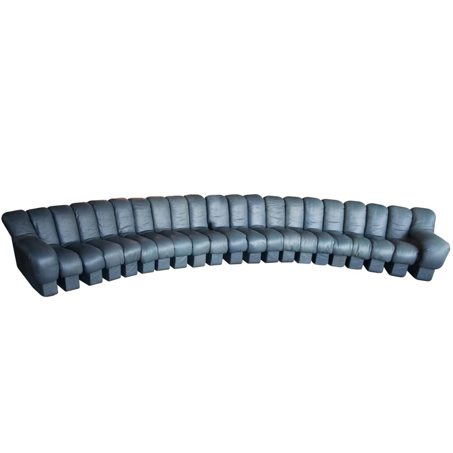 De Sede DS-600, Non-Stop Sofa, 21 Sections in Charcoal Blue Leather 
