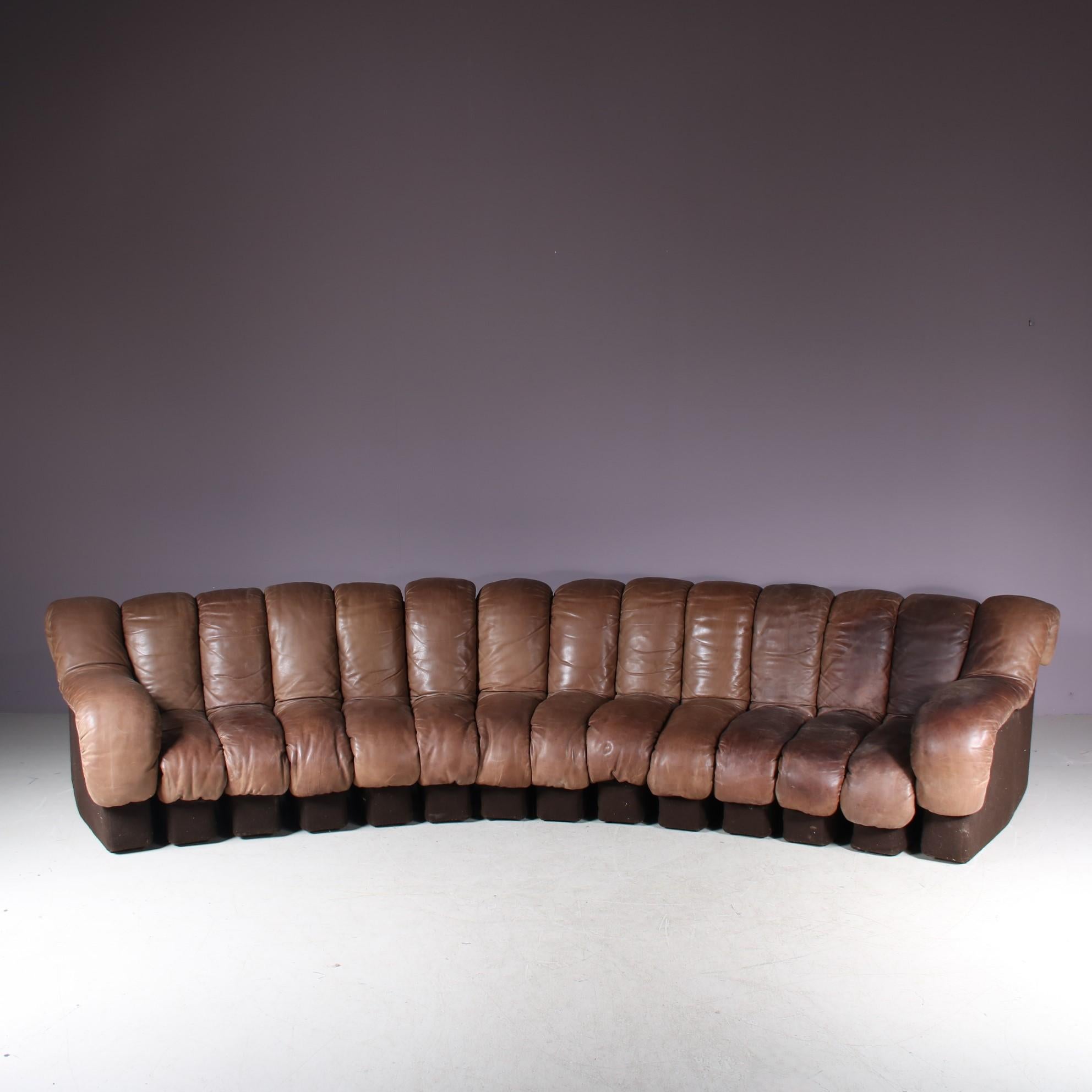 Mid-Century Modern De Sede DS-600 “Non-Stop” Sofa in Brown Leather, Switzerland, 1960