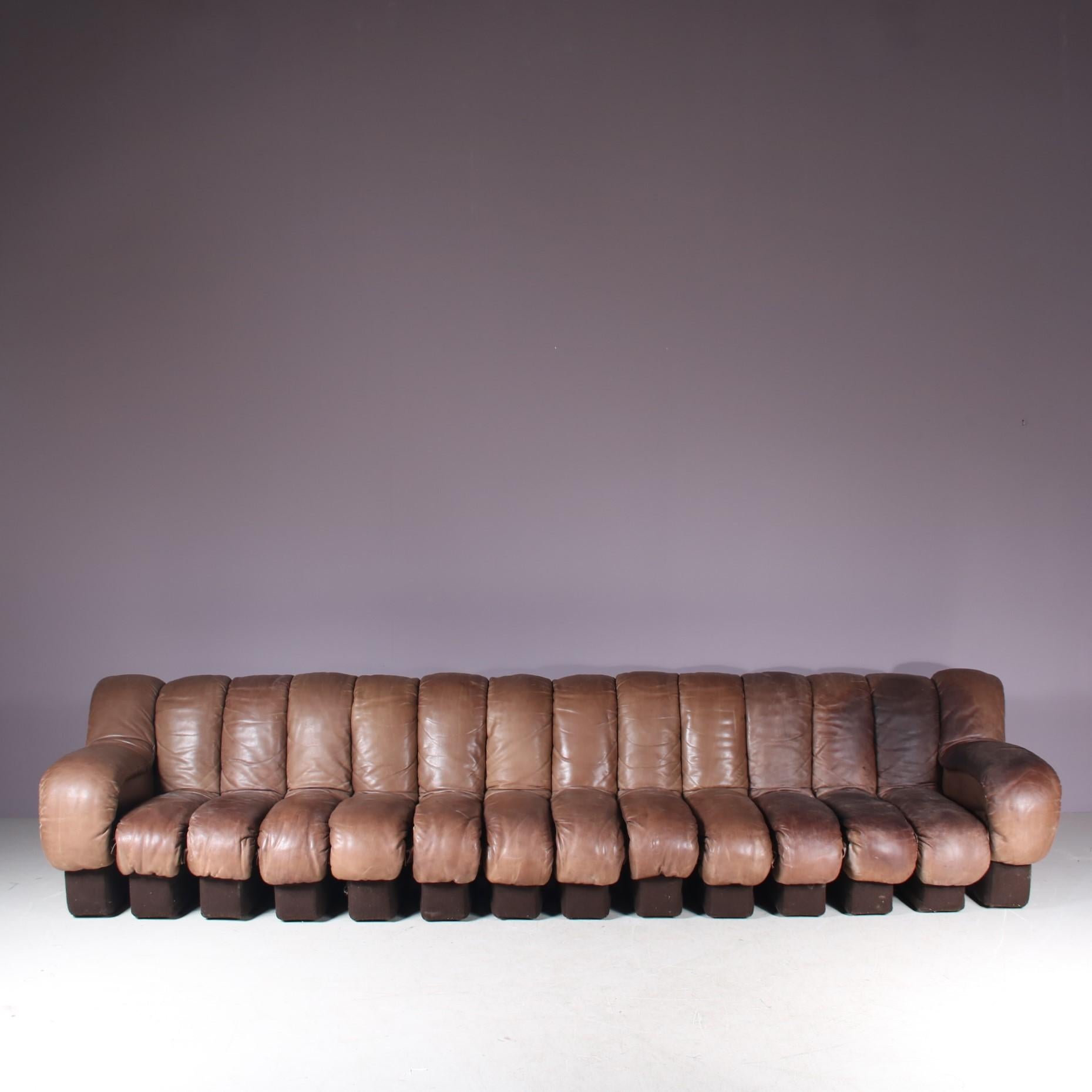 Mid-20th Century De Sede DS-600 “Non-Stop” Sofa in Brown Leather, Switzerland, 1960