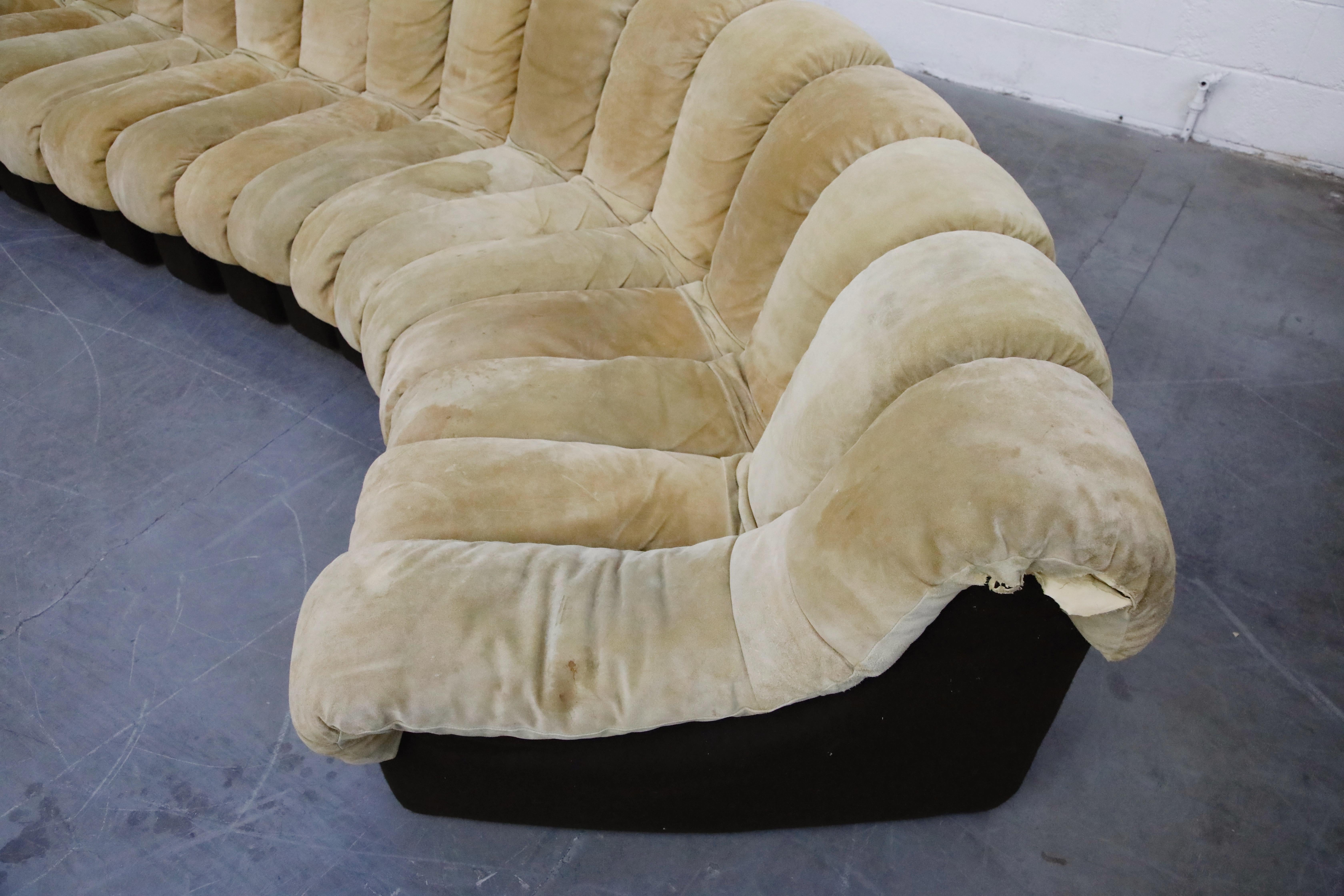 De Sede DS-600 'Non Stop Sofa' in Tan Suede, 19 Sections, Signed 1