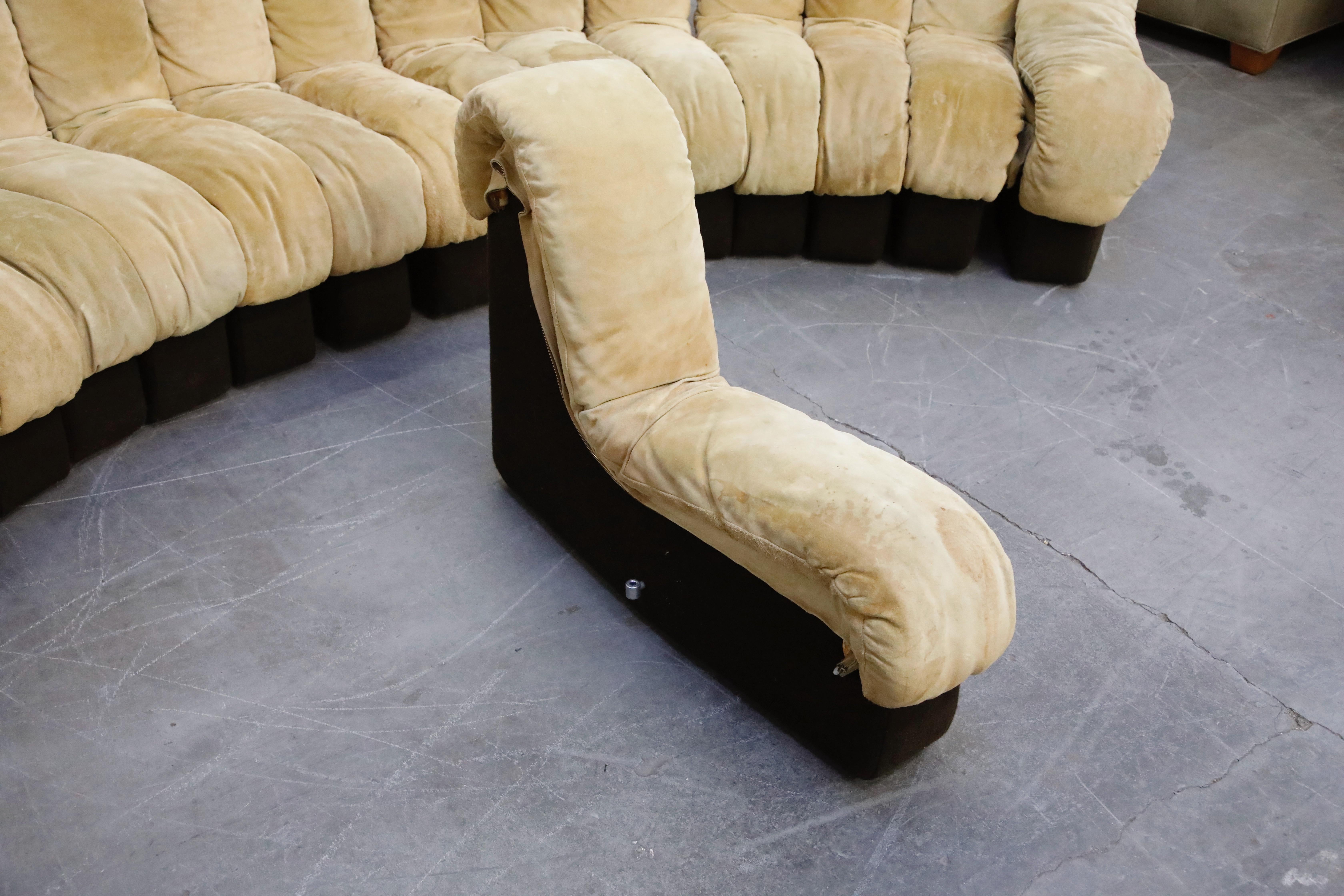 De Sede DS-600 'Non Stop Sofa' in Tan Suede, 19 Sections, Signed 9