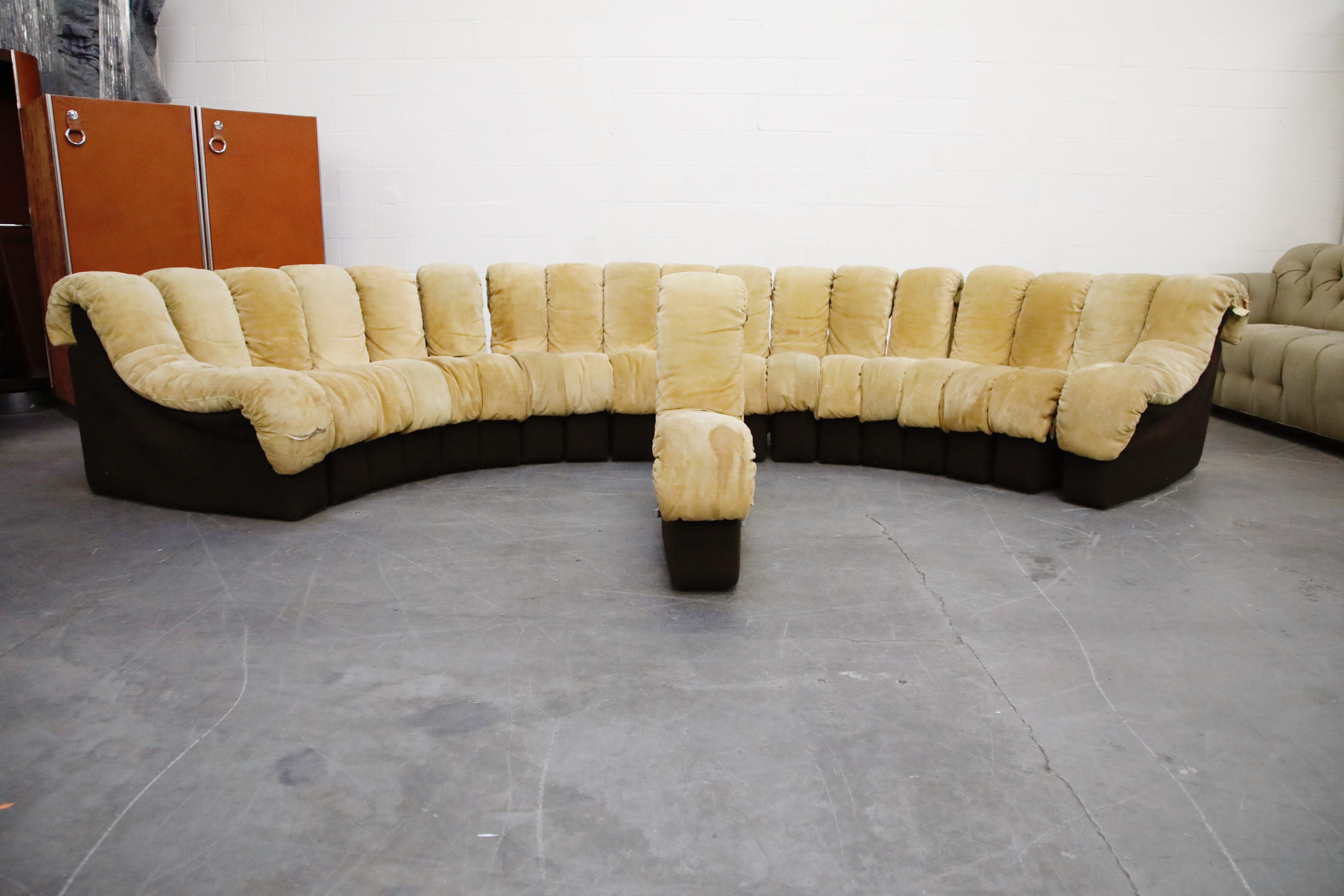 Swiss De Sede DS-600 'Non Stop Sofa' in Tan Suede, 19 Sections, Signed