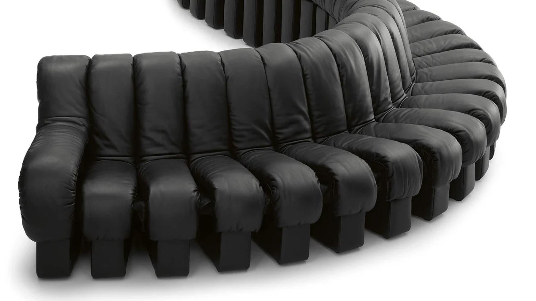 Moderne Canapé modulaire en forme de serpent non-stop DS-600 en cuir noir De Sede en vente