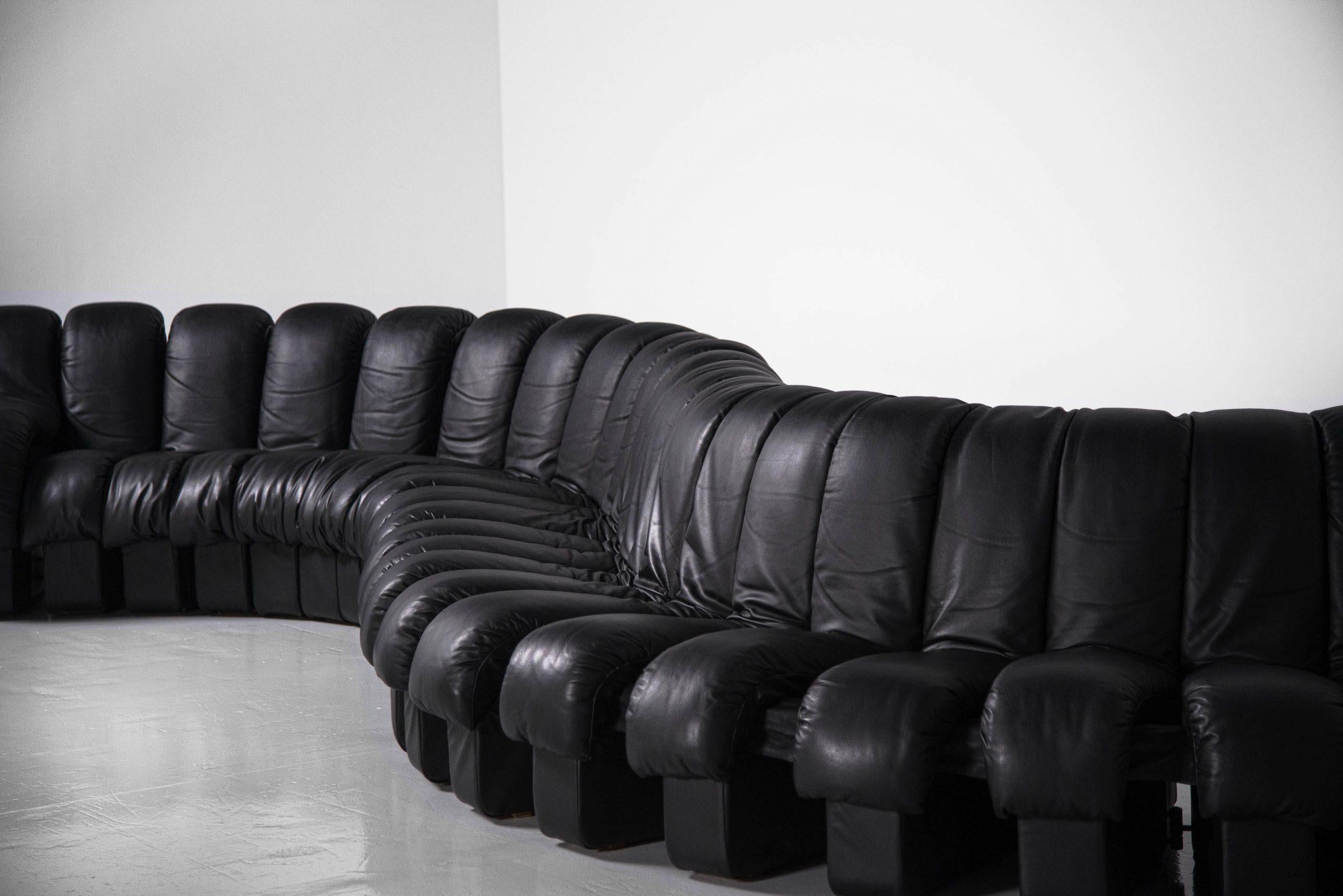 Cuir Canapé modulaire en forme de serpent non-stop DS-600 en cuir noir De Sede en vente