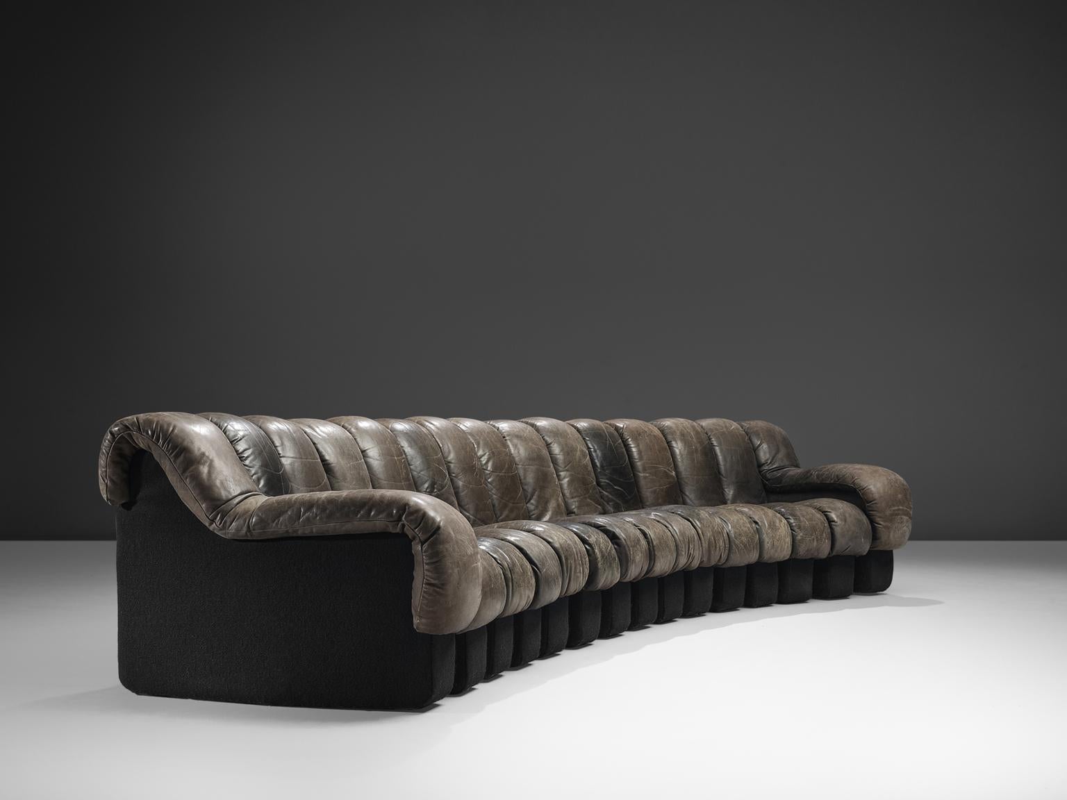 Mid-Century Modern De Sede DS-600 Original Grey Leather Sofa