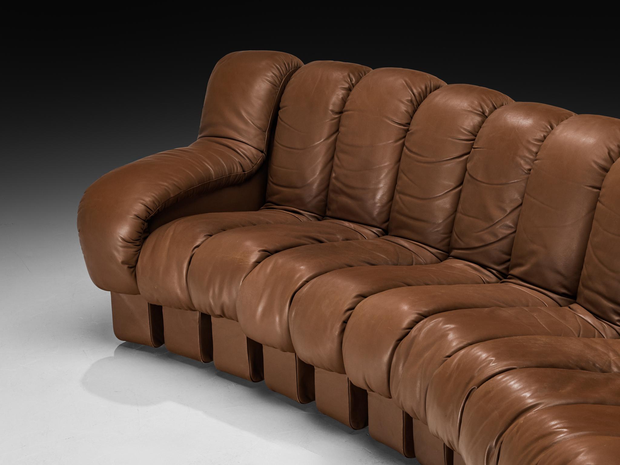Post-Modern De Sede DS-600 'Snake' Sectional Sofa in Brown Leather For Sale