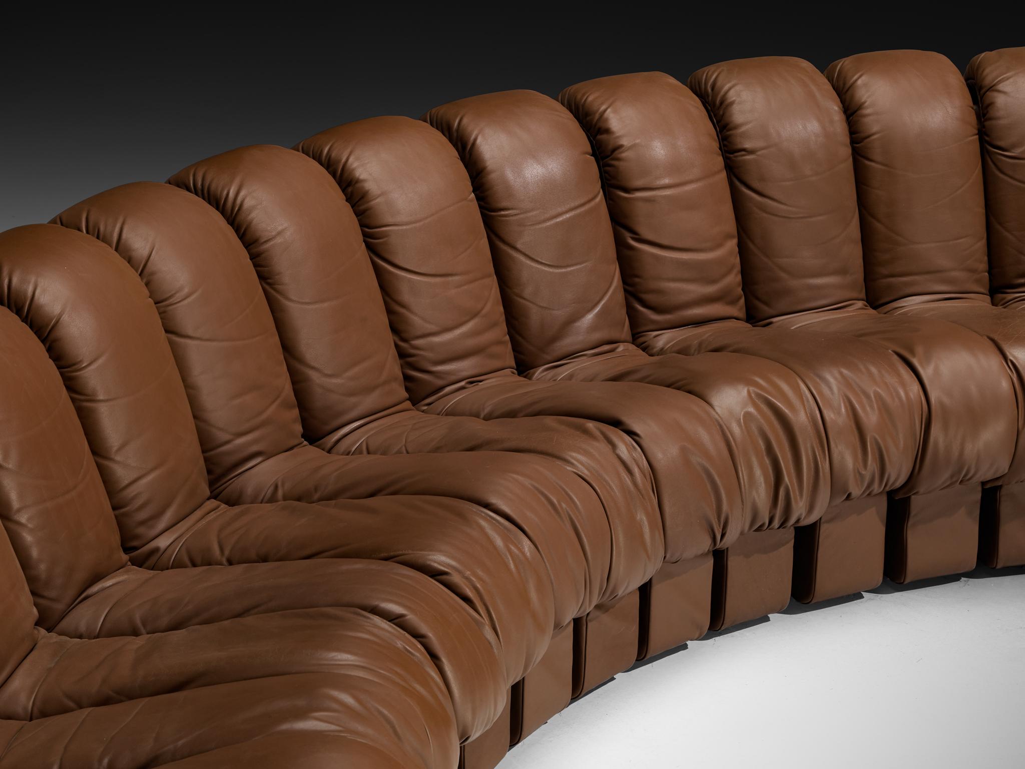 De Sede DS-600 'Snake' Sectional Sofa in Brown Leather For Sale 1