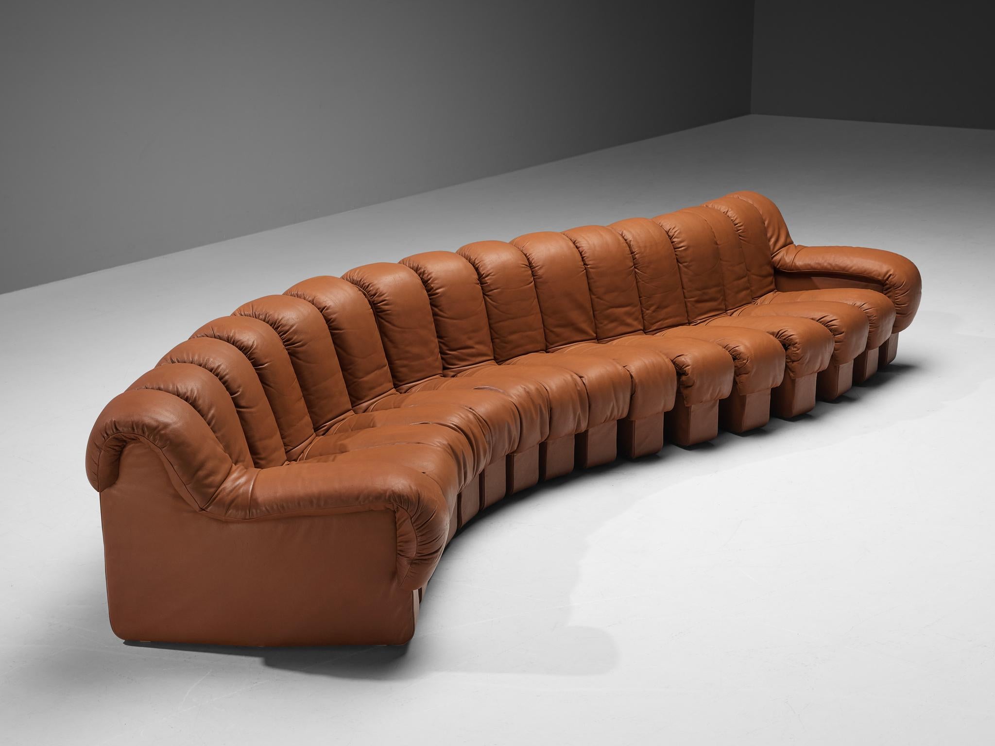 De Sede, sofa model ‘Snake’ DS-600, cognac leather, Switzerland, 1972.

A design by Ueli Berger, Elenora Peduzzi-Riva, Heinz Ulrich and Klaus Vogt for De Sede, Switzerland. This De Sede modular 'Snake' sectional sofa contains sixteen pieces in