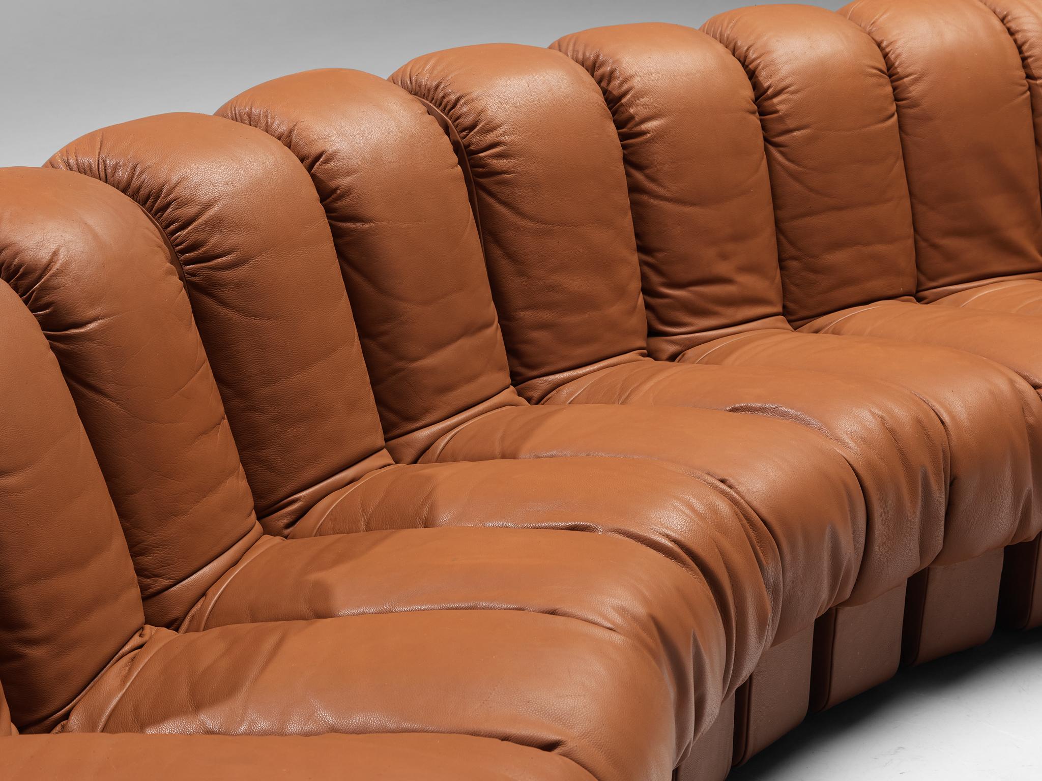 Mid-Century Modern De Sede DS-600 'Snake' Sectional Sofa in Cognac Leather