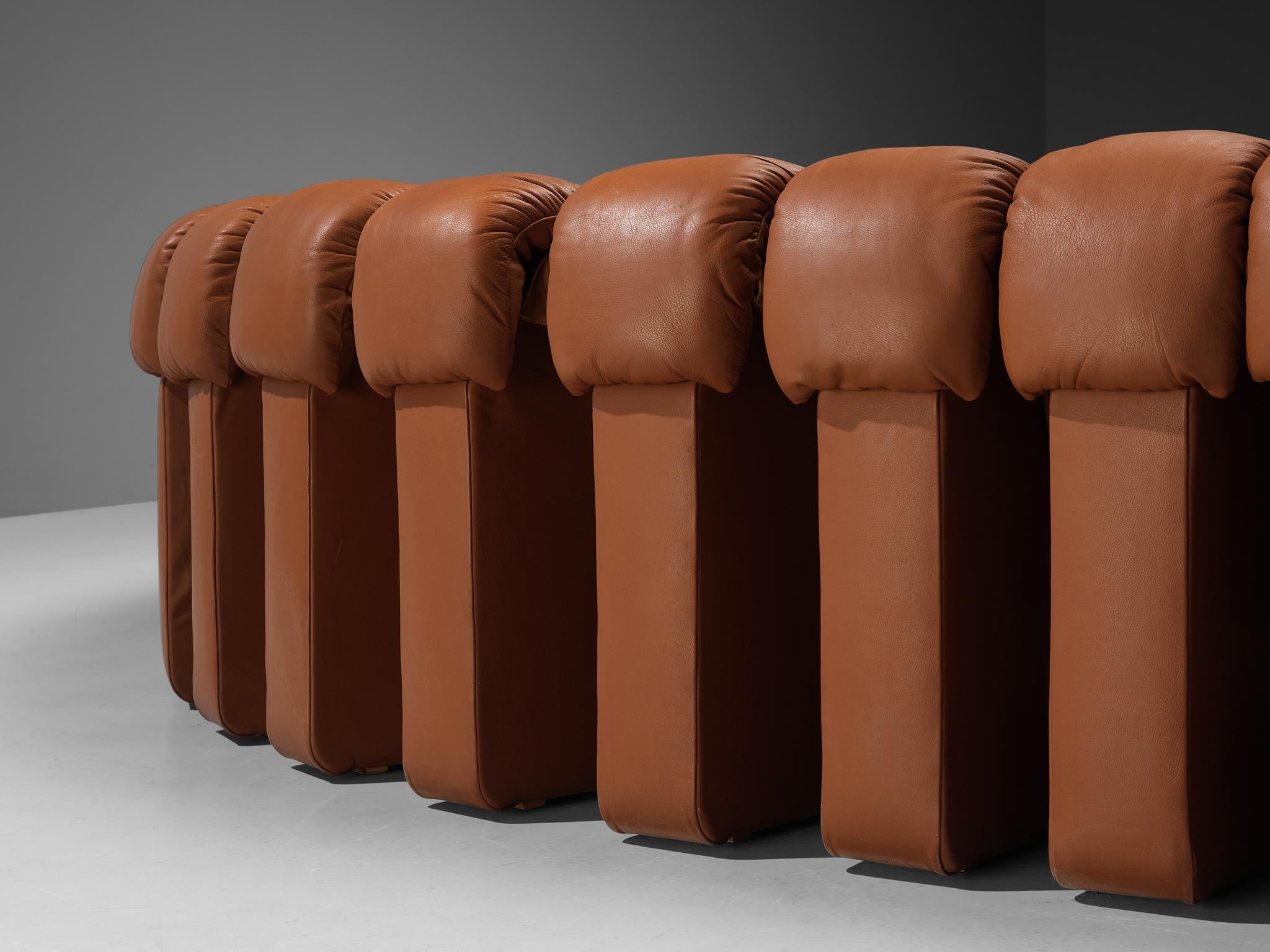 Swiss De Sede DS-600 'Snake' Sectional Sofa in Cognac Leather