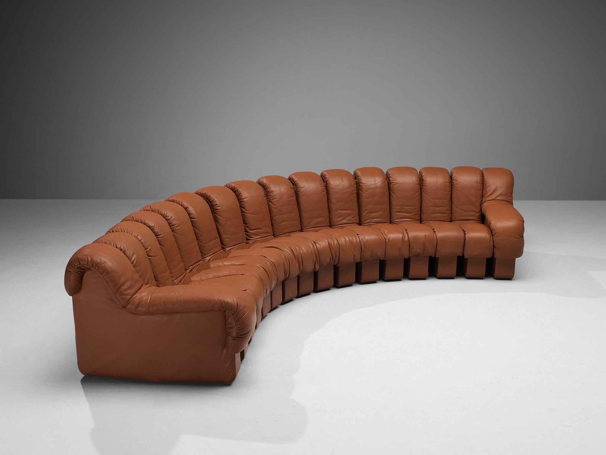 De Sede DS-600 'Snake' Sectional Sofa in Cognac Leather In Good Condition In Waalwijk, NL
