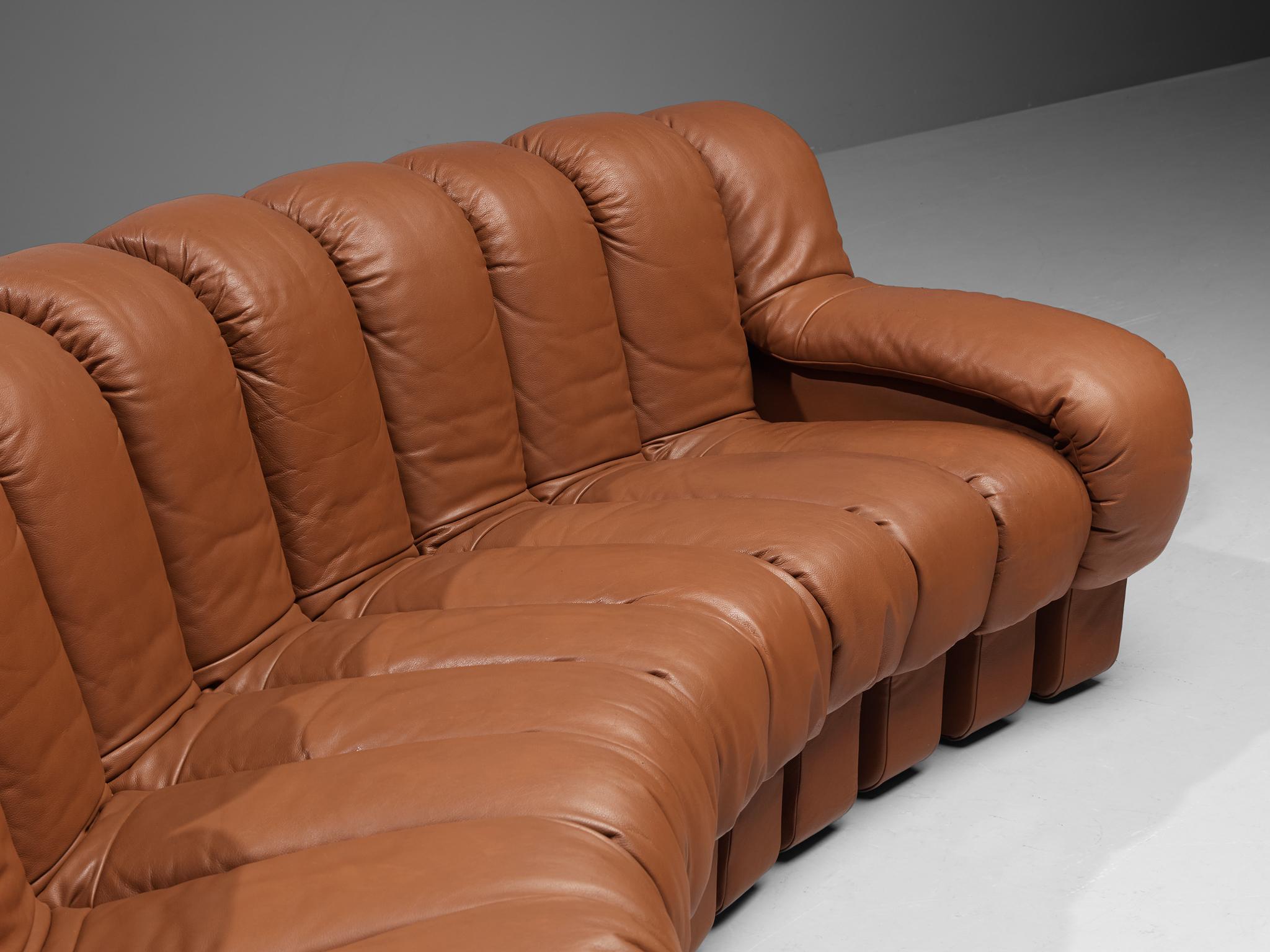 Late 20th Century De Sede DS-600 'Snake' Sectional Sofa in Cognac Leather