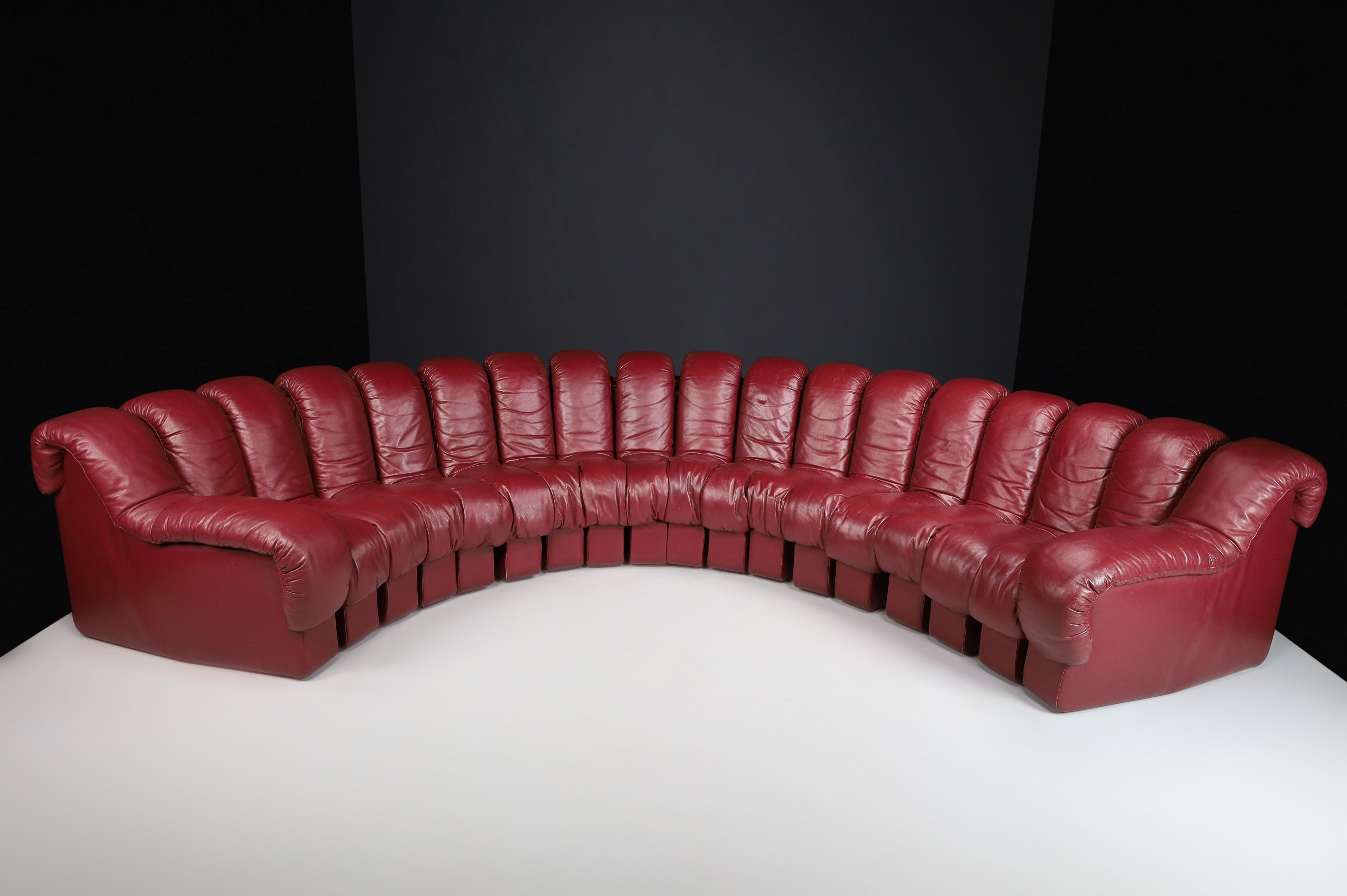 De Sede DS-600 'Snake' Sectional Sofa in Full Bordeaux Leather by Ueli Berger. For Sale 3