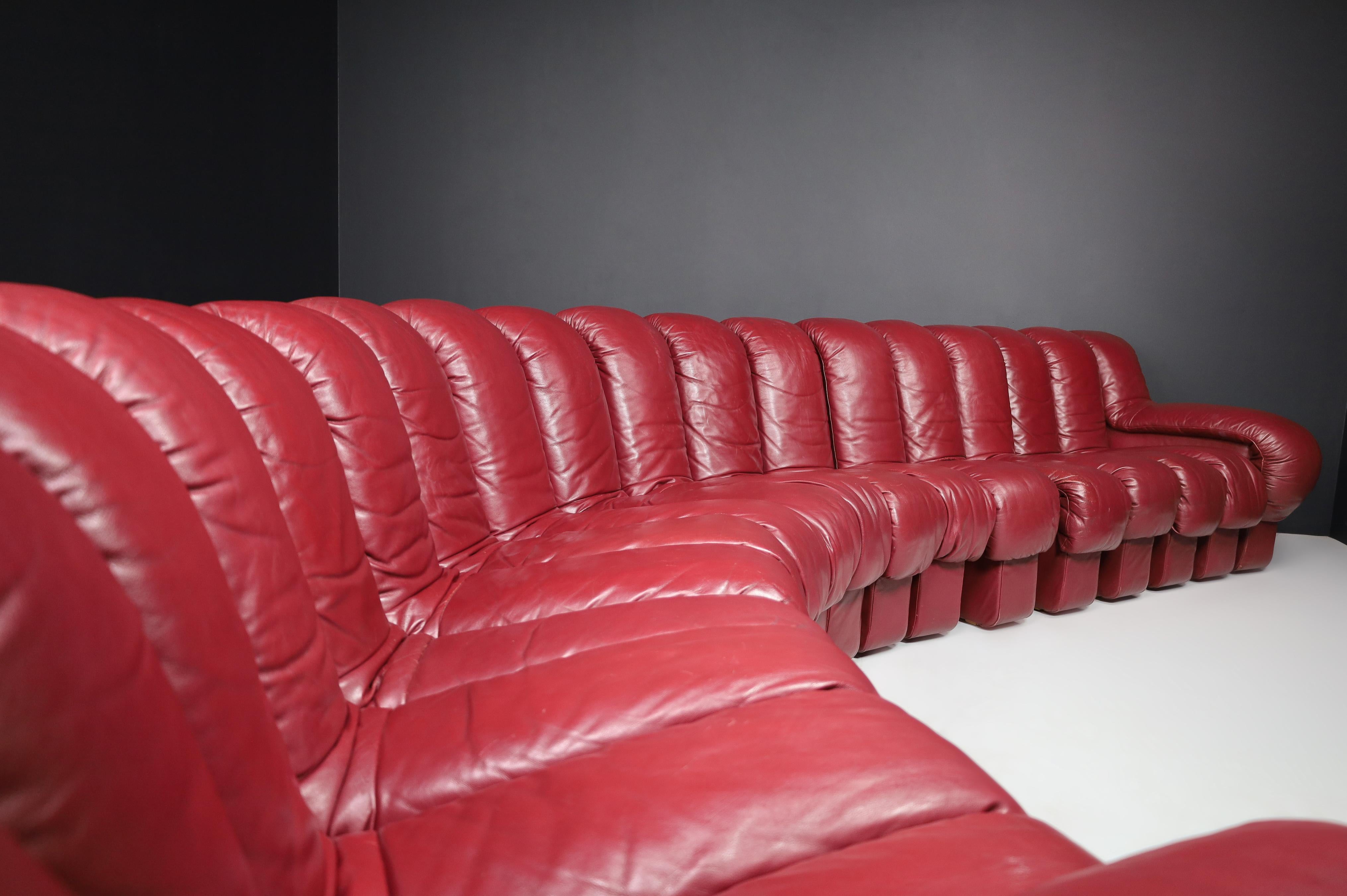 De Sede DS-600 'Snake' Sectional Sofa in Full Bordeaux Leather by Ueli Berger. 6
