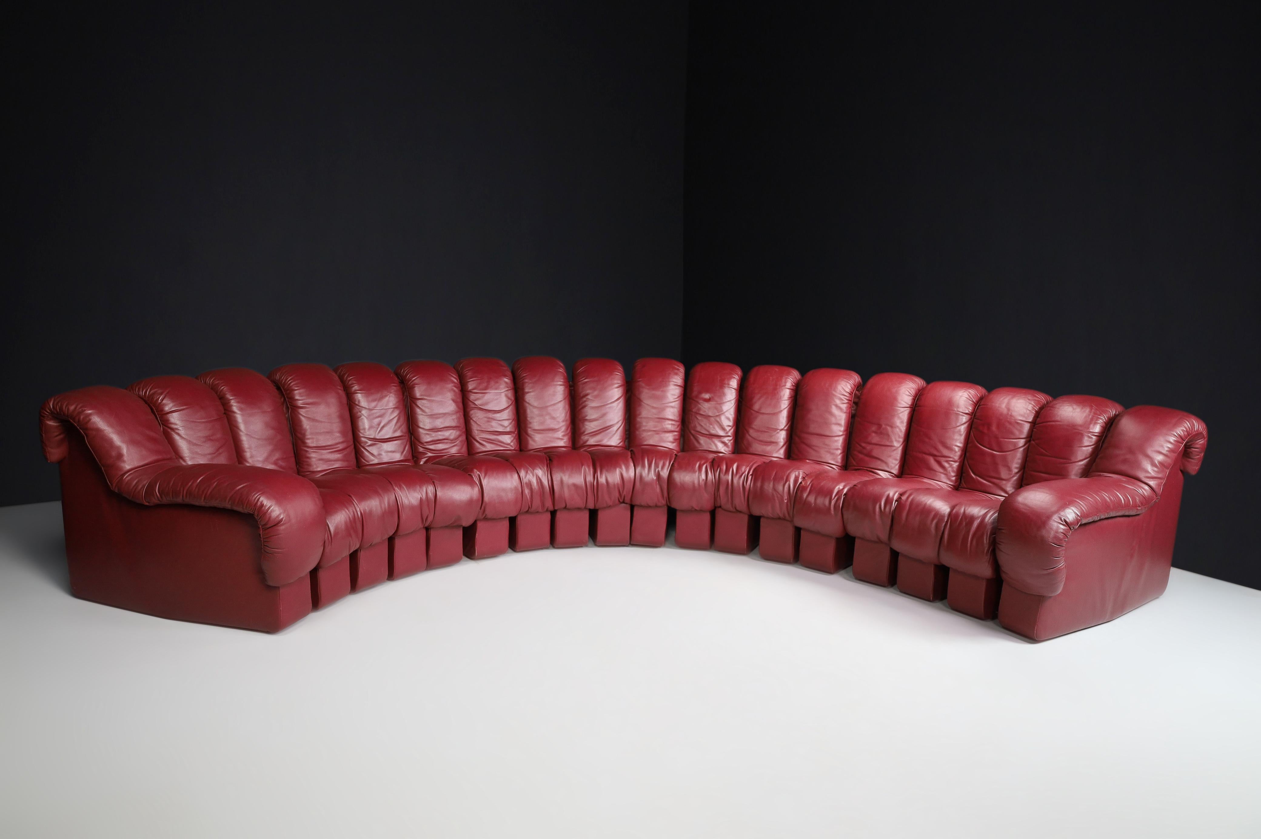 De Sede DS-600 'Snake' Sectional Sofa in Full Bordeaux Leather by Ueli Berger. 7