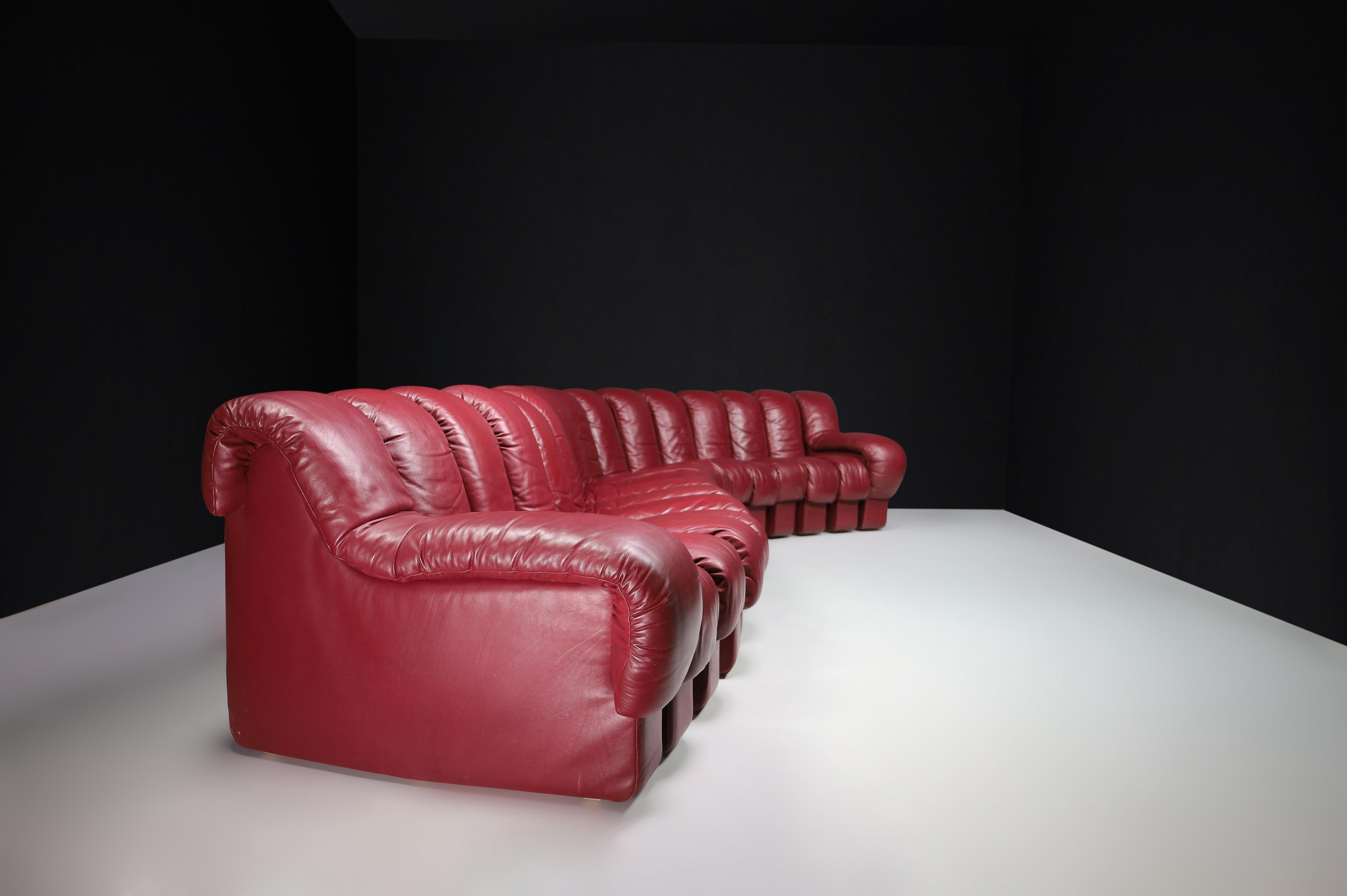 De Sede DS-600 'Snake' Sectional Sofa in Full Bordeaux Leather by Ueli Berger. 10