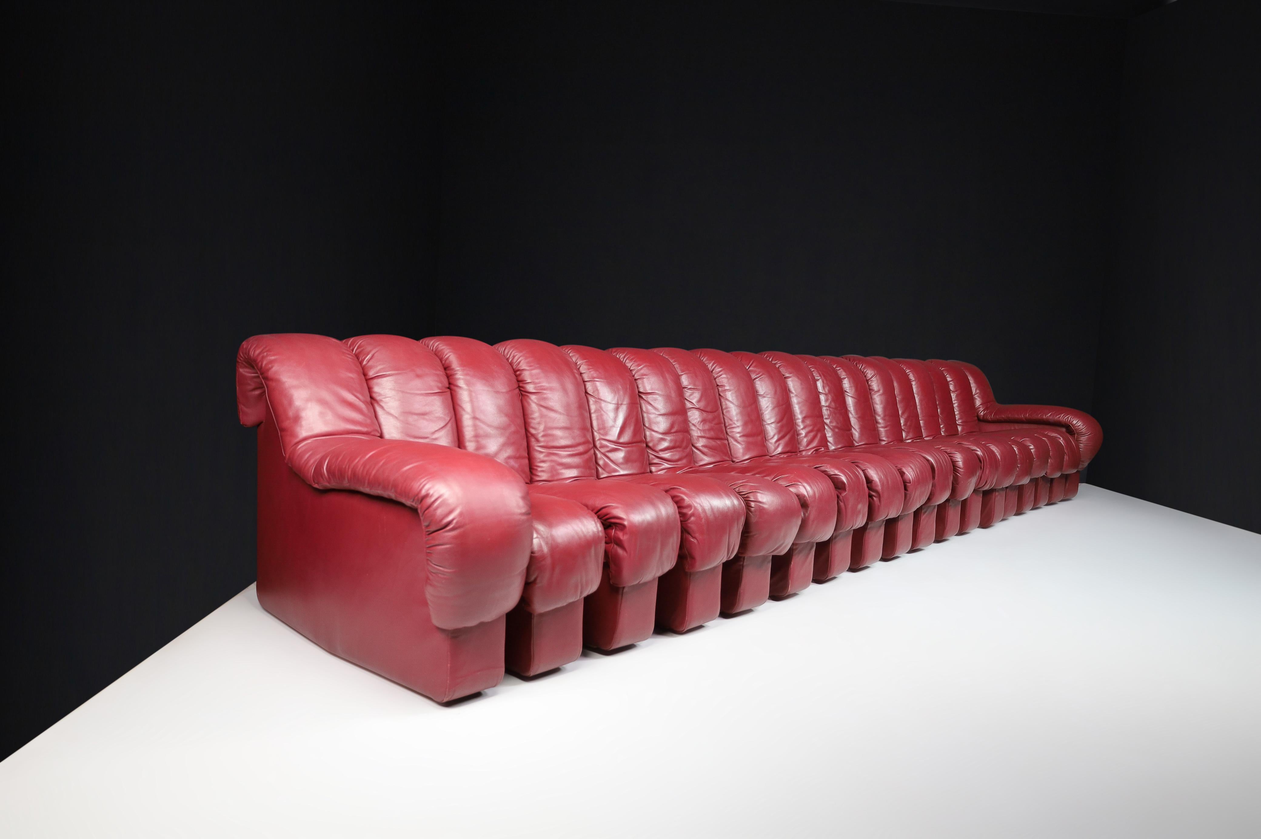 De Sede DS-600 'Snake' Sectional Sofa in Full Bordeaux Leather by Ueli Berger. For Sale 11
