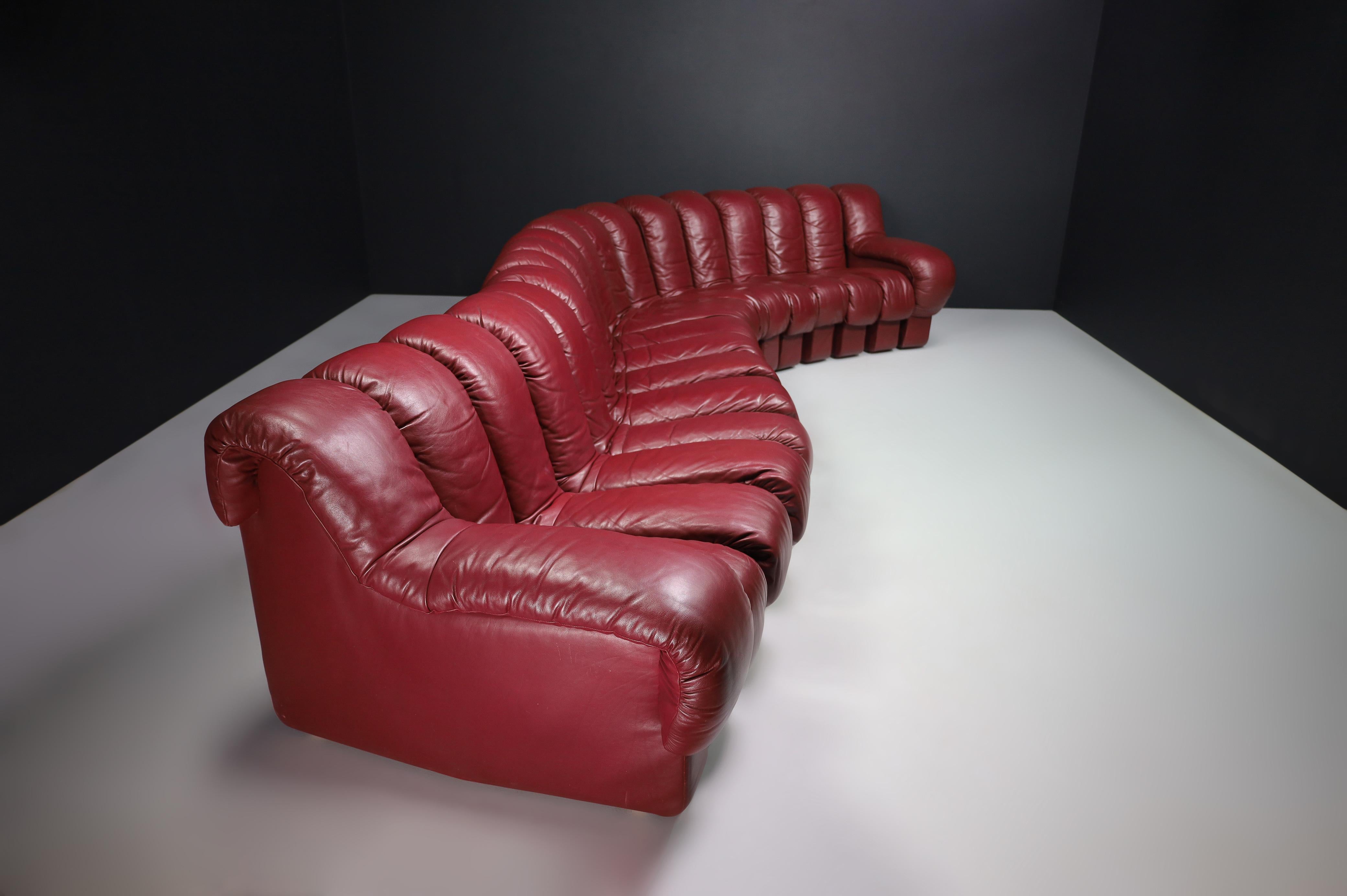 De Sede DS-600 'Snake' Sectional Sofa in Full Bordeaux Leather by Ueli Berger, Switzerland 1972.

Mid-Century Modern Swiss De Sede DS600 full leather sectional 