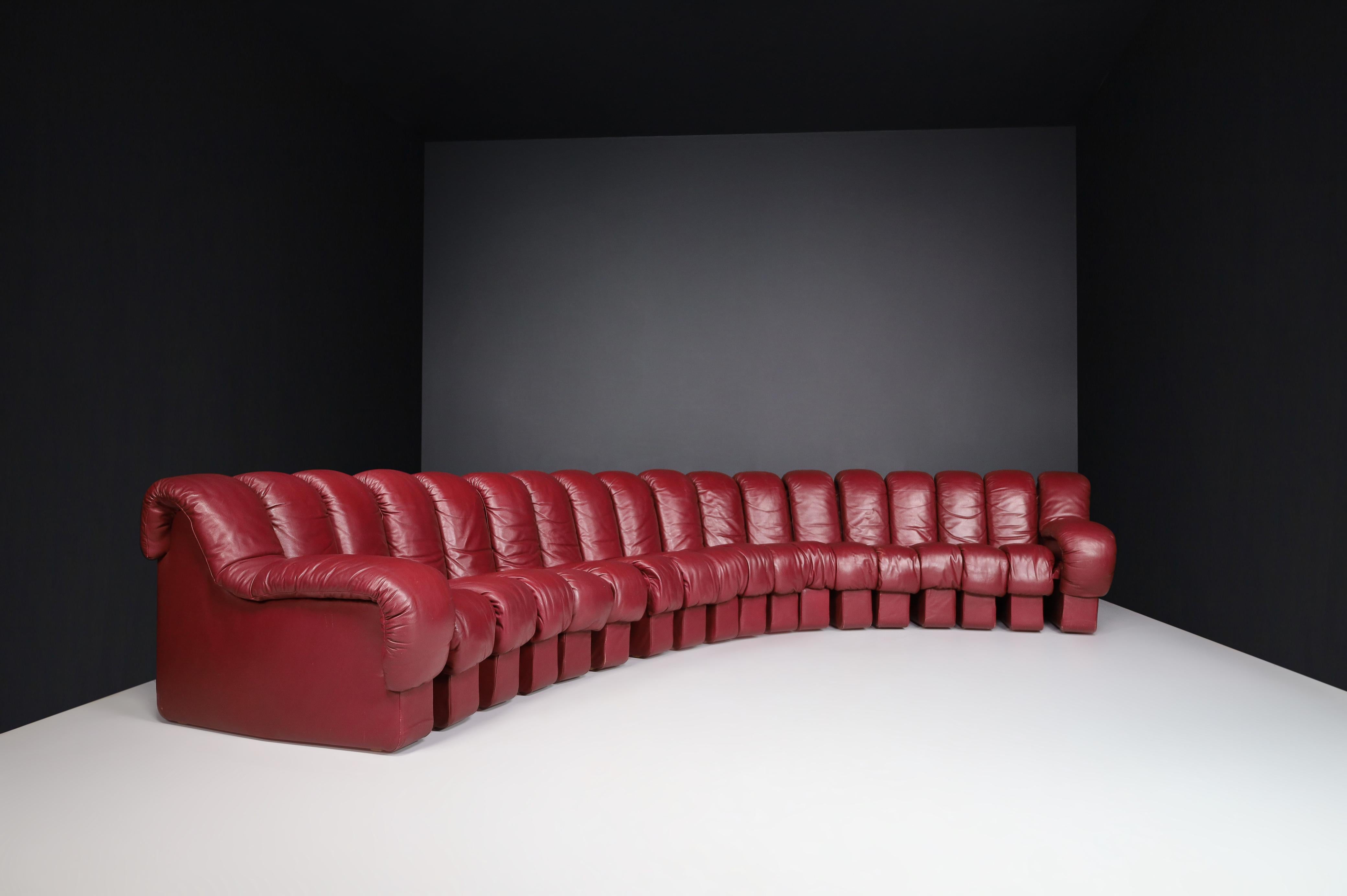 De Sede DS-600 'Snake' Sectional Sofa in Full Bordeaux Leather by Ueli Berger. For Sale 13