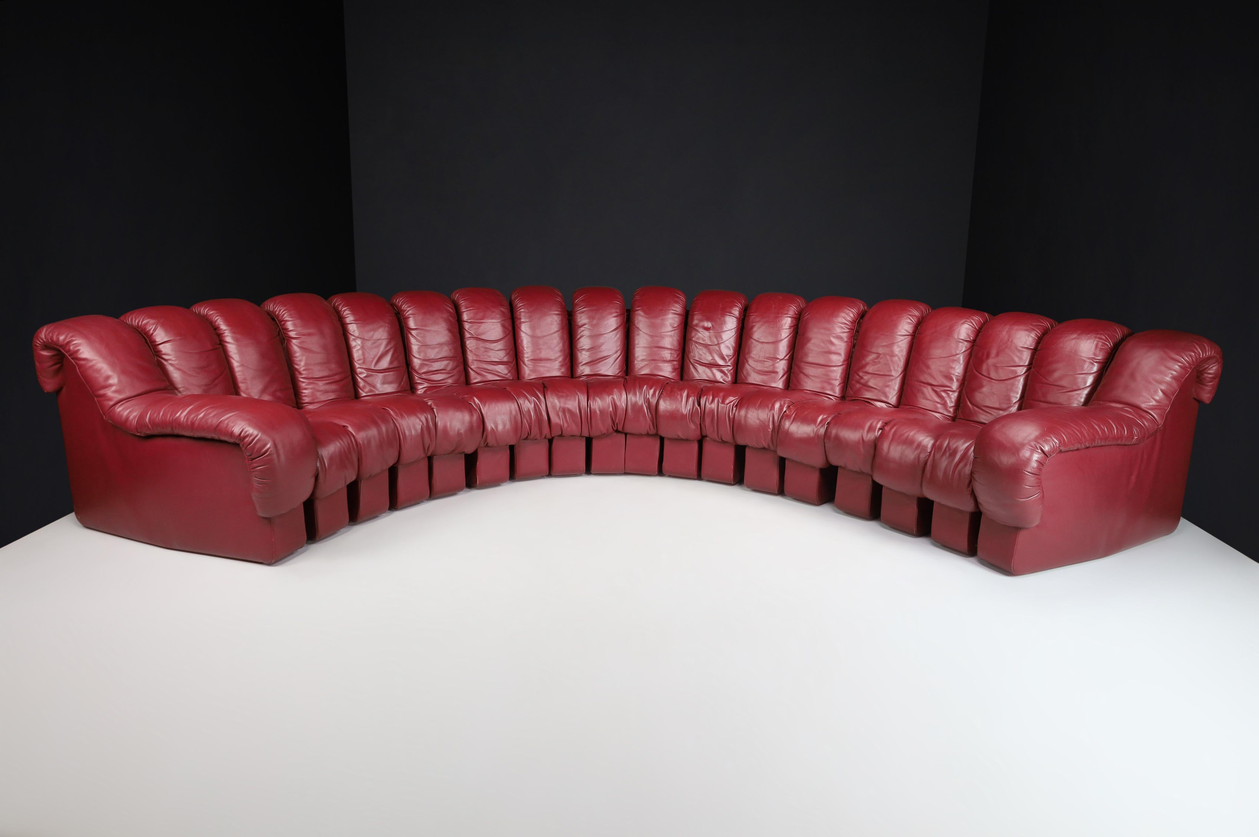 De Sede DS-600 „Schlangen“ Modulsofas aus vollem Bordeaux-Leder von Ueli Berger. (Moderne der Mitte des Jahrhunderts) im Angebot