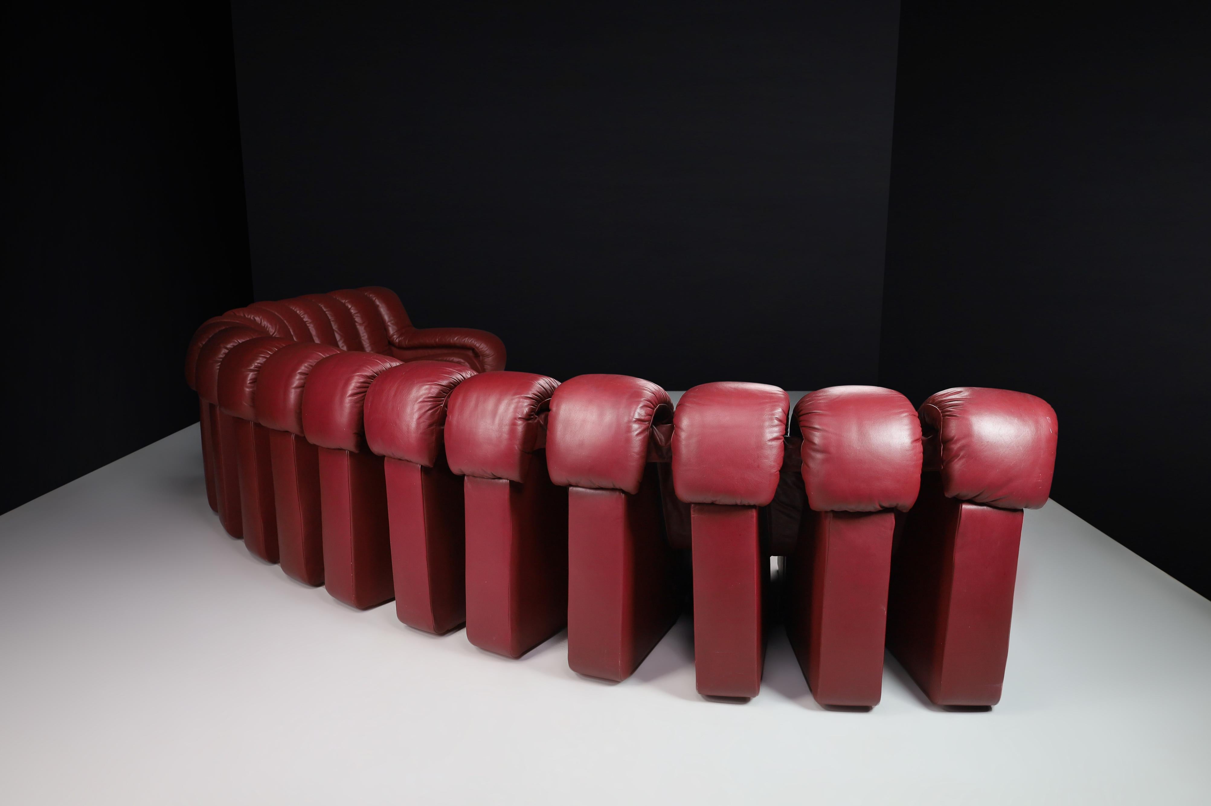 Mid-Century Modern De Sede DS-600 'Snake' Sectional Sofa in Full Bordeaux Leather by Ueli Berger. For Sale