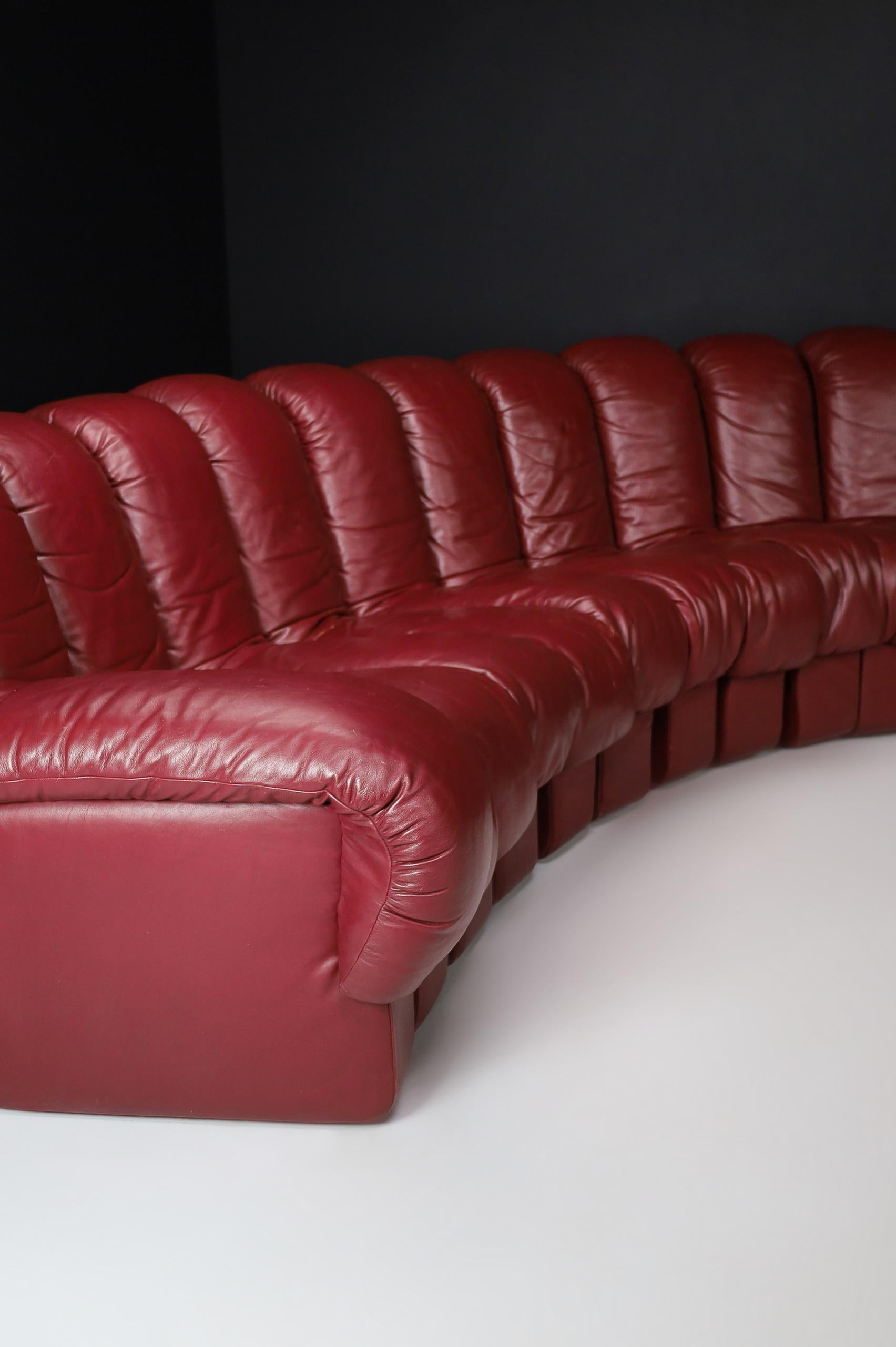 20th Century De Sede DS-600 'Snake' Sectional Sofa in Full Bordeaux Leather by Ueli Berger.