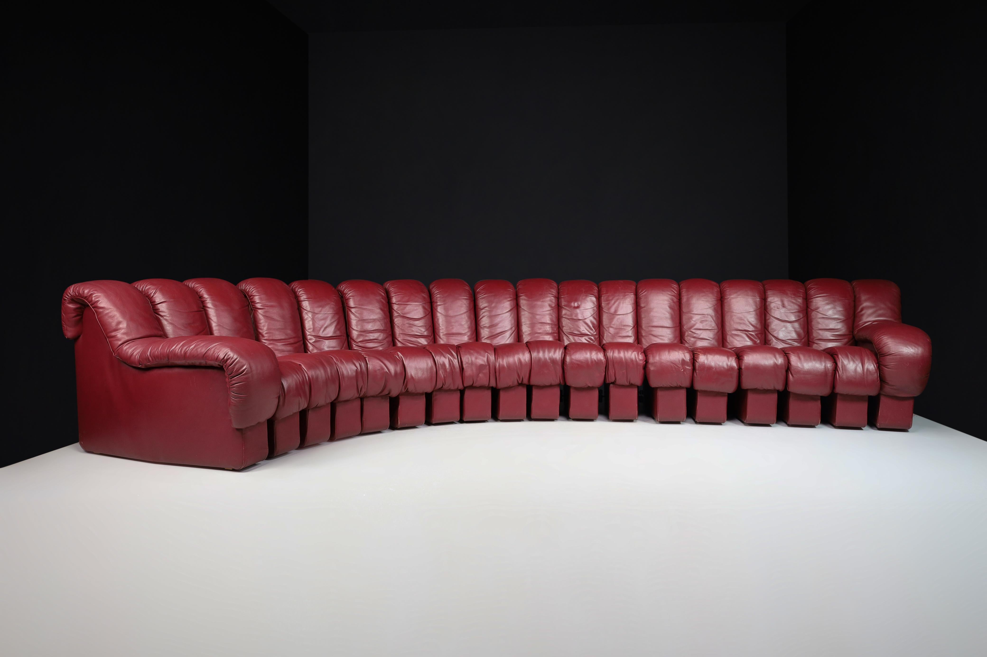 De Sede DS-600 'Snake' Sectional Sofa in Full Bordeaux Leather by Ueli Berger. 1